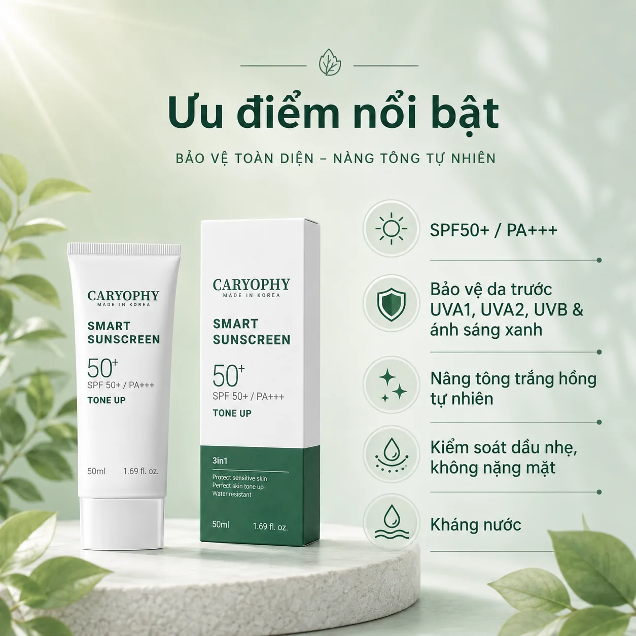 Kem chống nắng nâng tông thông minh Caryophy Smart 50ml 2
