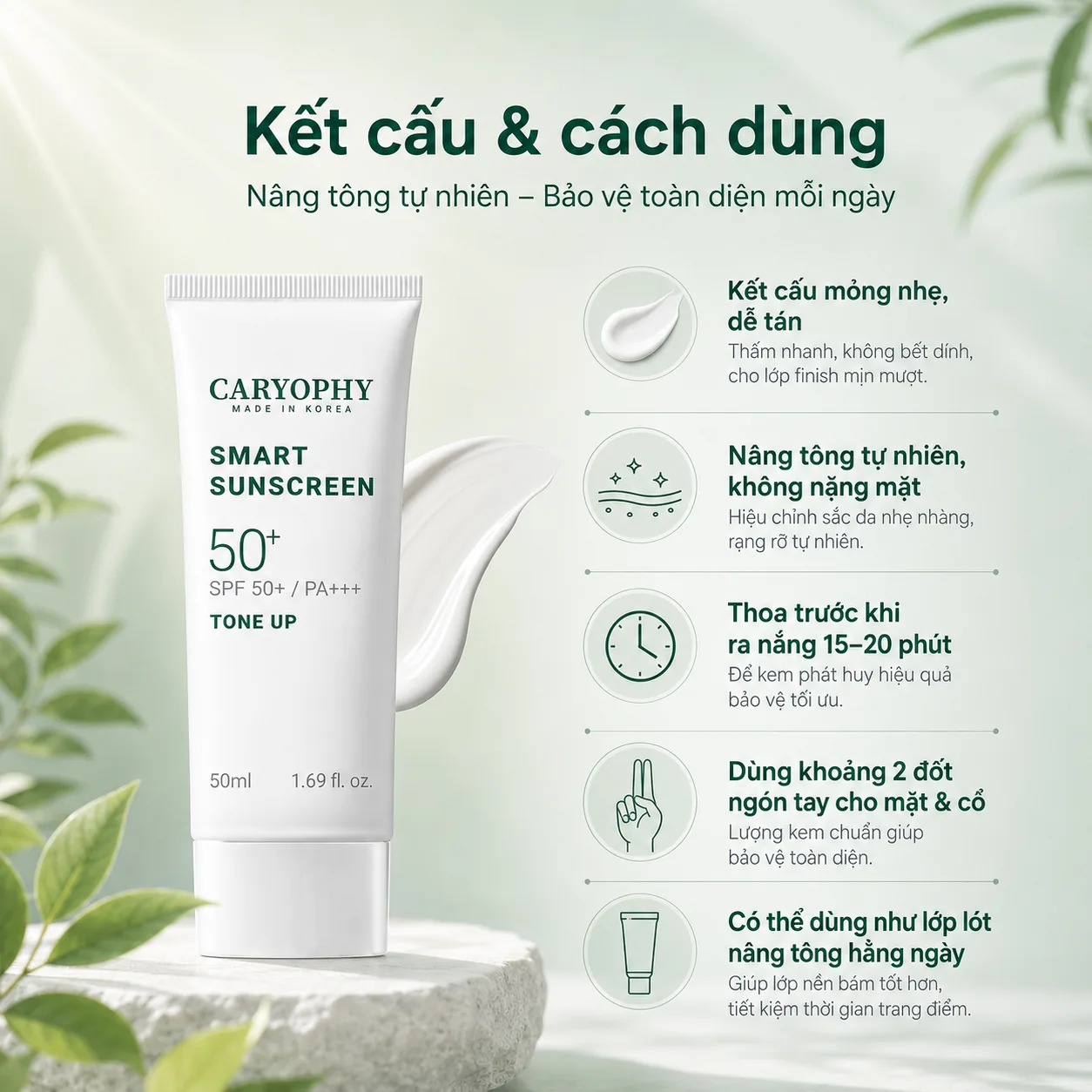 Kem chống nắng nâng tông thông minh Caryophy Smart 50ml 4