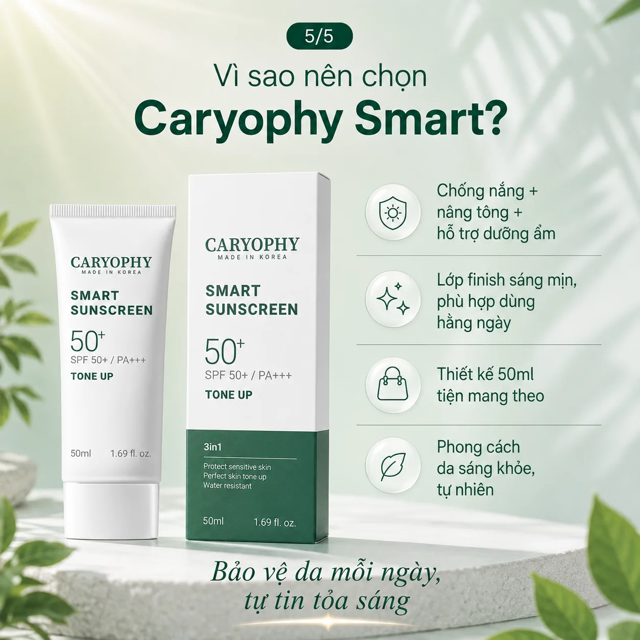 Kem chống nắng nâng tông thông minh Caryophy Smart 50ml 5