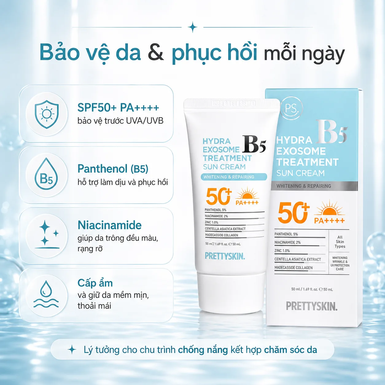 Kem chống nắng phục hồi Prettyskin Hydra B5 Exosome Treatment 50ml 2