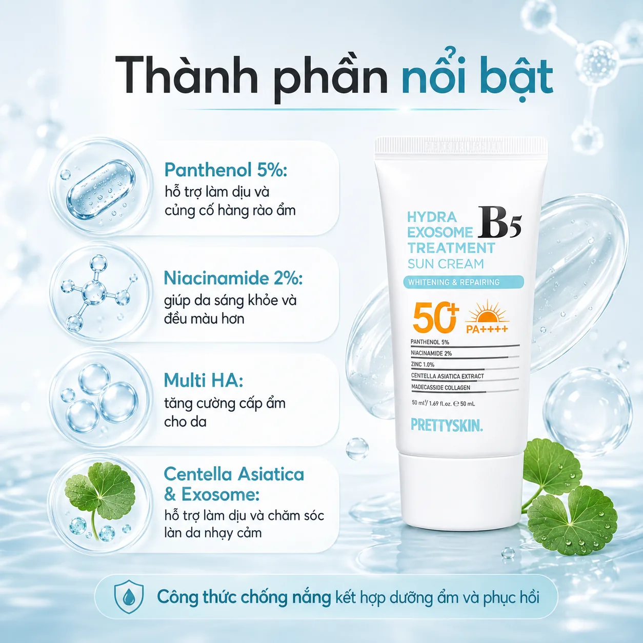 Kem chống nắng phục hồi Prettyskin Hydra B5 Exosome Treatment 50ml 3