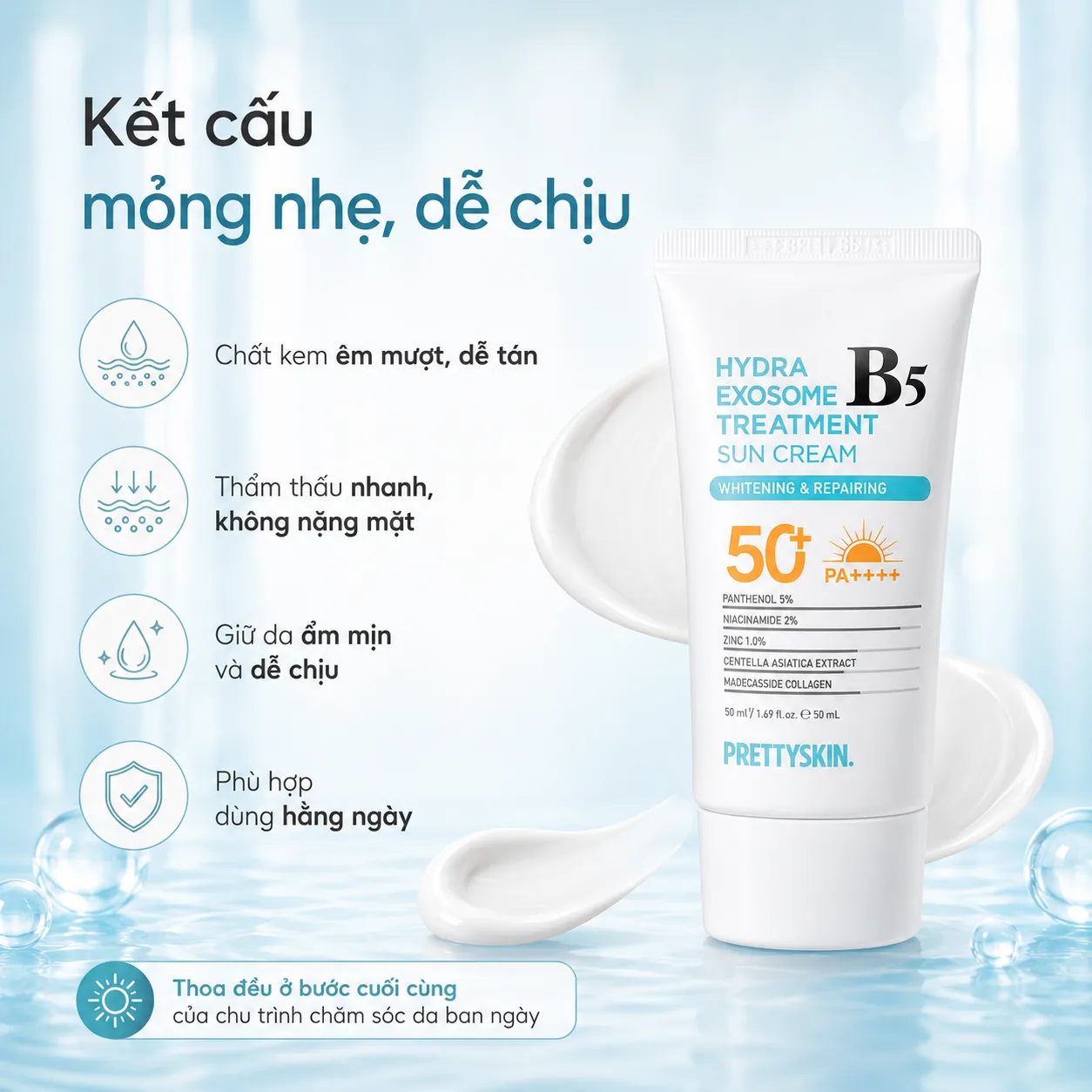 Kem chống nắng phục hồi Prettyskin Hydra B5 Exosome Treatment 50ml 4