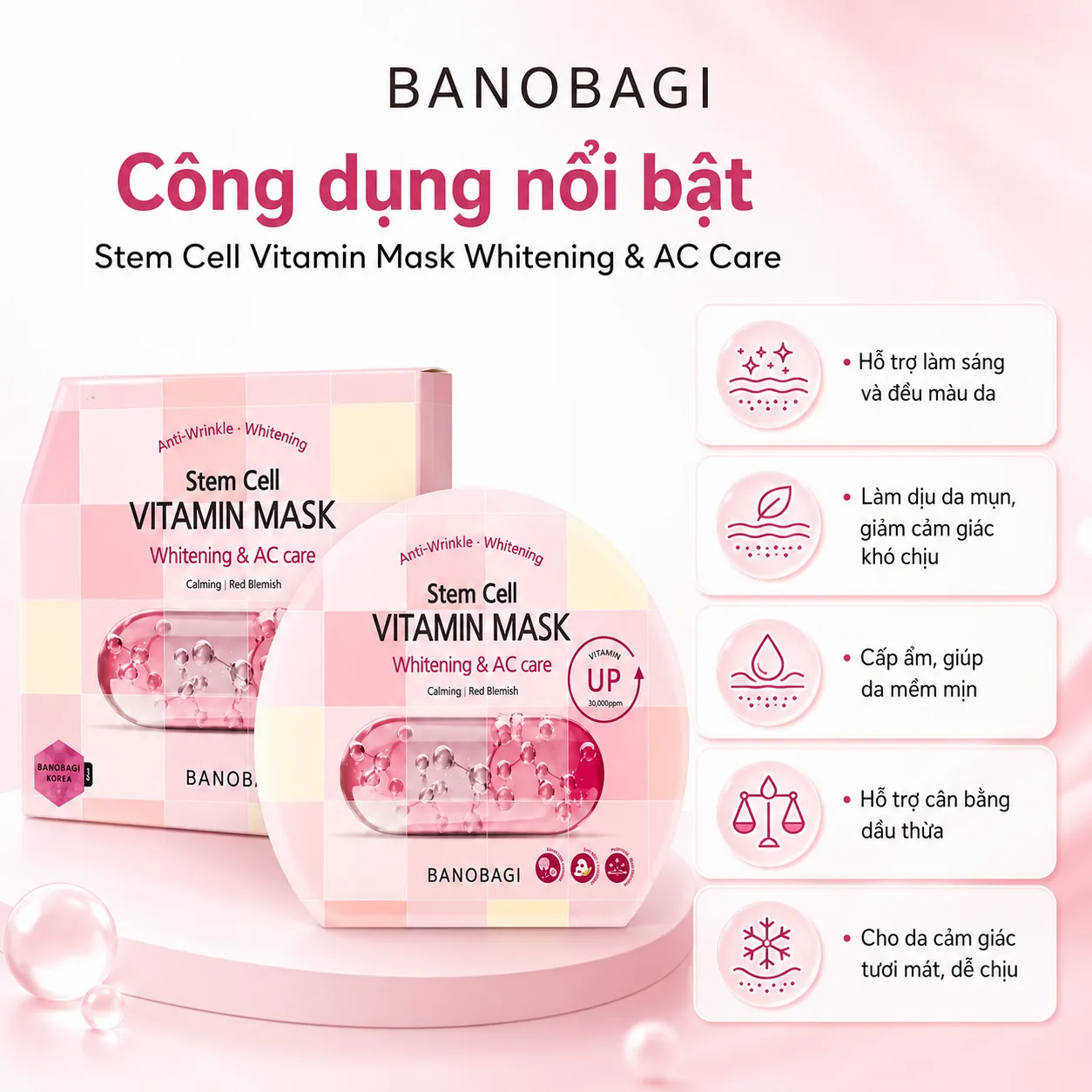 Mặt nạ tế bào gốc dưỡng trắng chăm sóc da mụn Banobagi Stem Cell Whitening & AC Care 2
