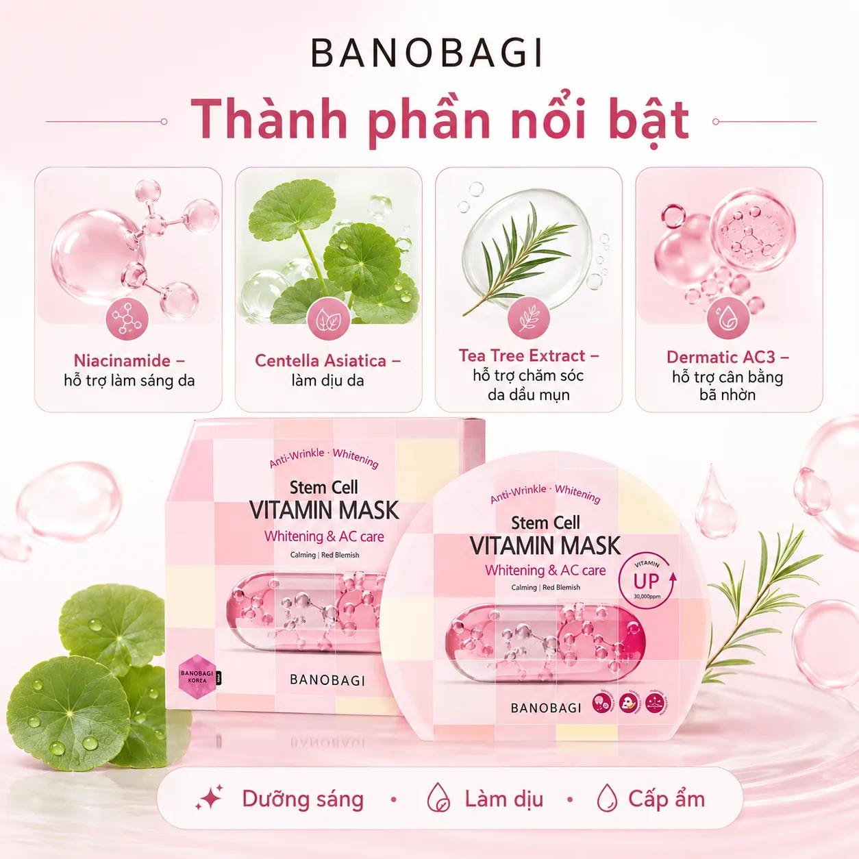 Mặt nạ tế bào gốc dưỡng trắng chăm sóc da mụn Banobagi Stem Cell Whitening & AC Care 3