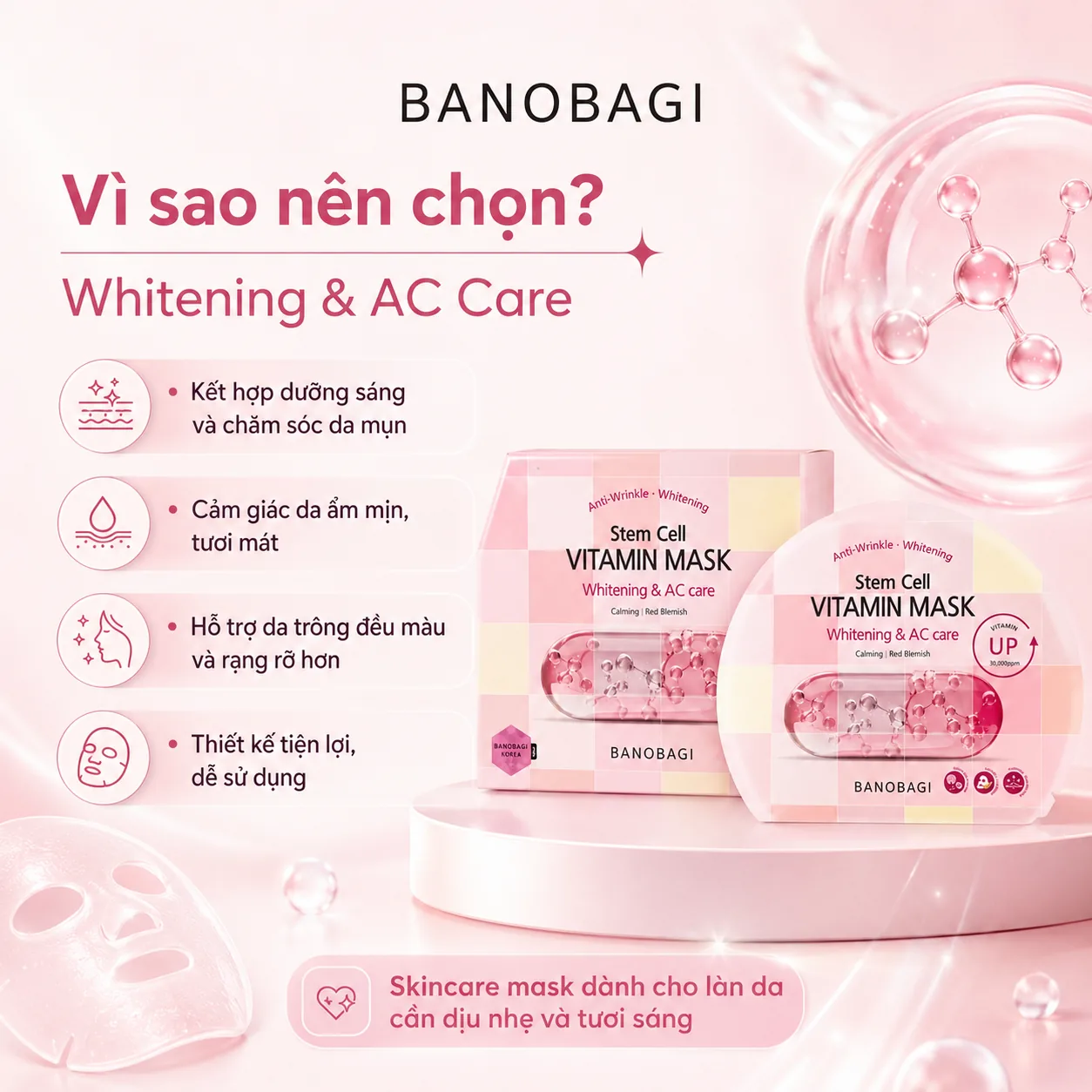 Mặt nạ tế bào gốc dưỡng trắng chăm sóc da mụn Banobagi Stem Cell Whitening & AC Care 5