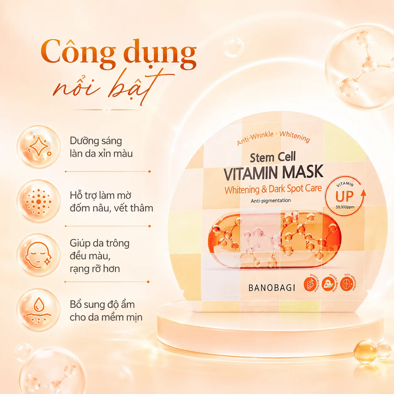 Mặt nạ tế bào gốc dưỡng trắng mờ thâm Banobagi Stem Cell Whitening & Dark Spot 2