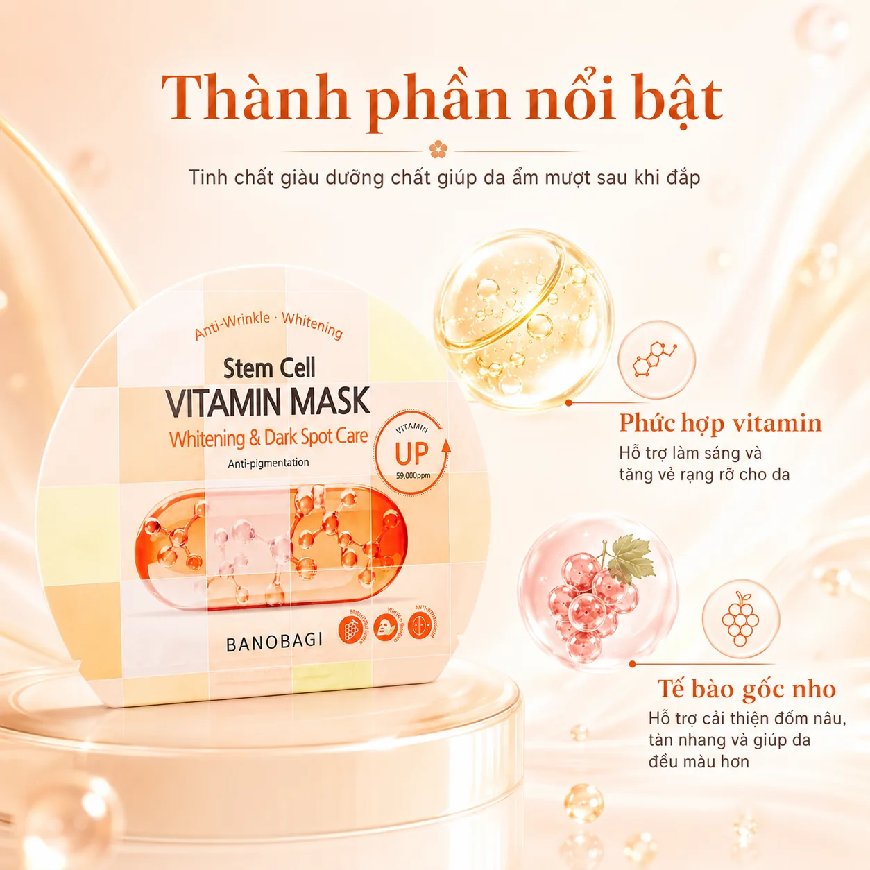 Mặt nạ tế bào gốc dưỡng trắng mờ thâm Banobagi Stem Cell Whitening & Dark Spot 3