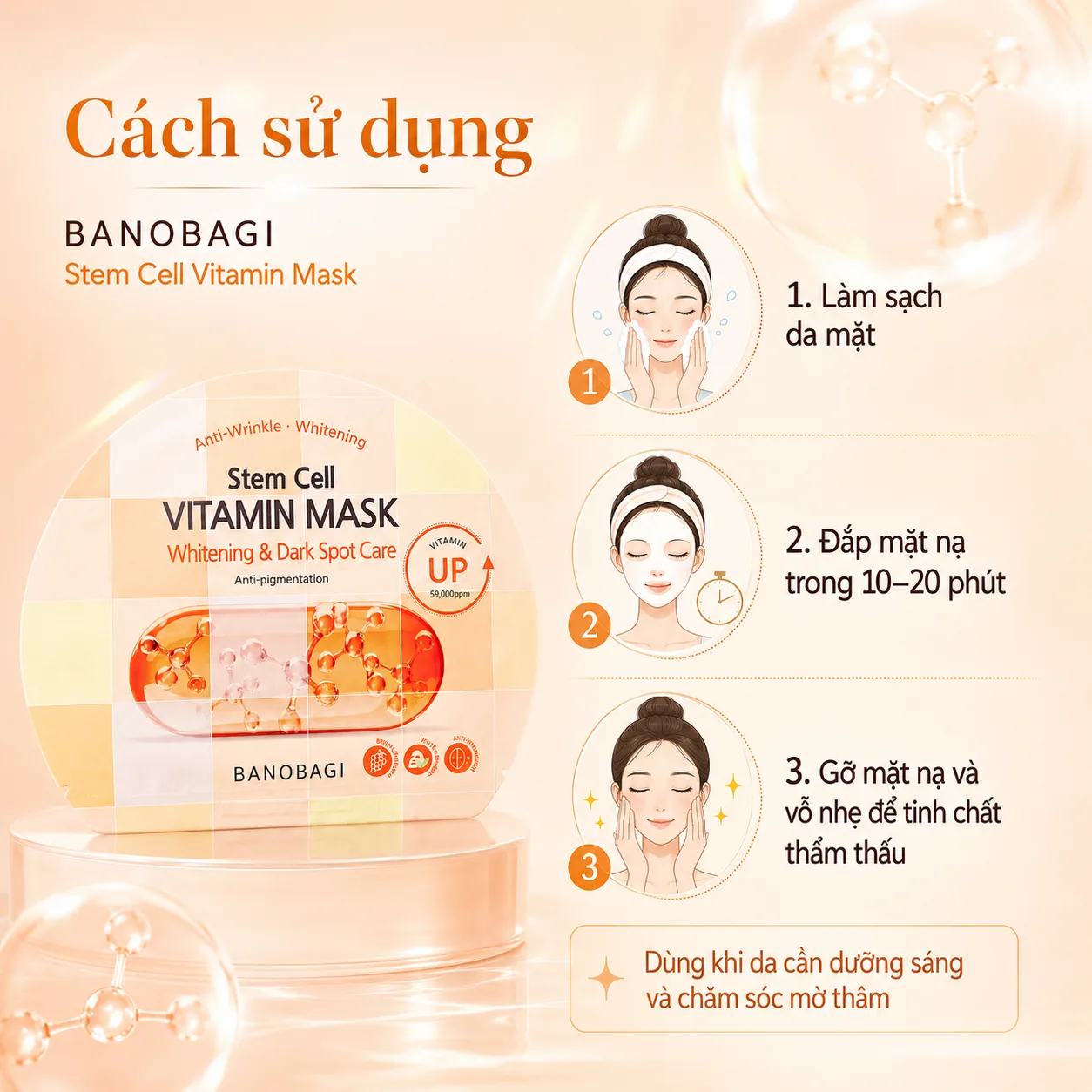 Mặt nạ tế bào gốc dưỡng trắng mờ thâm Banobagi Stem Cell Whitening & Dark Spot 4