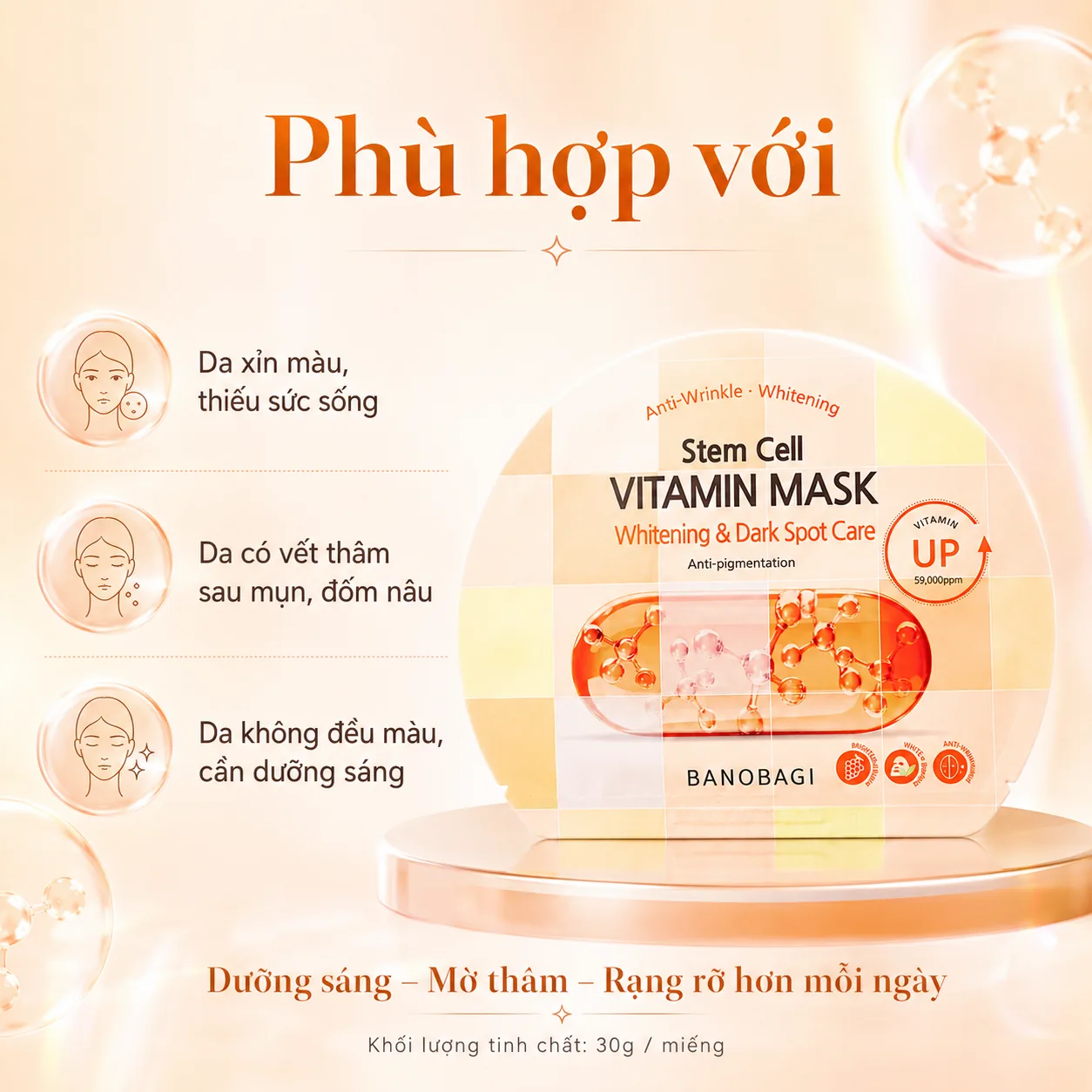 Mặt nạ tế bào gốc dưỡng trắng mờ thâm Banobagi Stem Cell Whitening & Dark Spot 5