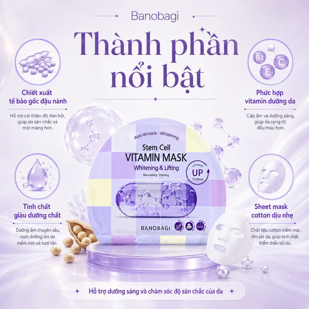 Mặt nạ tế bào gốc dưỡng trắng nâng cơ Banobagi Stem Cell Whitening & Lifting 3