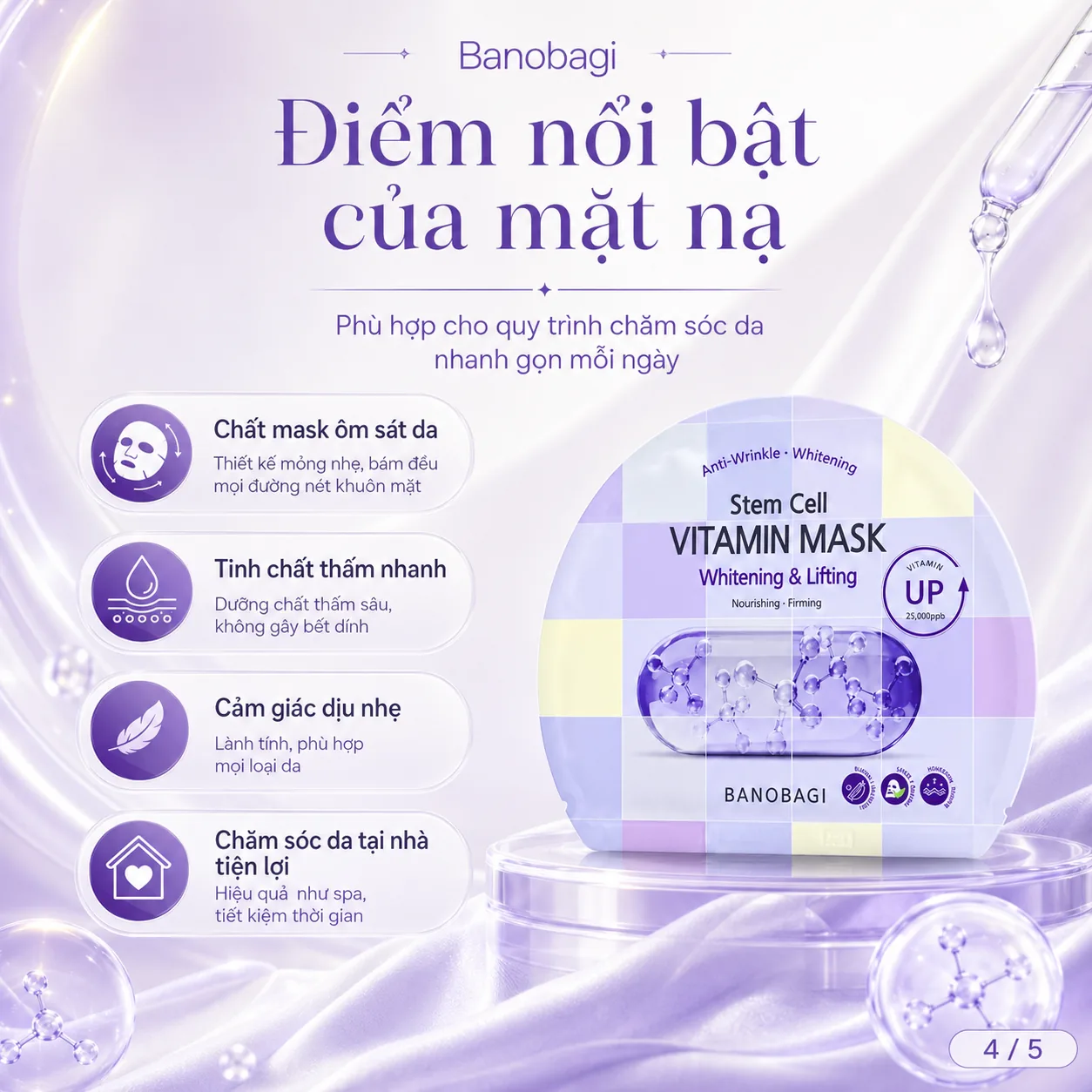 Mặt nạ tế bào gốc dưỡng trắng nâng cơ Banobagi Stem Cell Whitening & Lifting 4