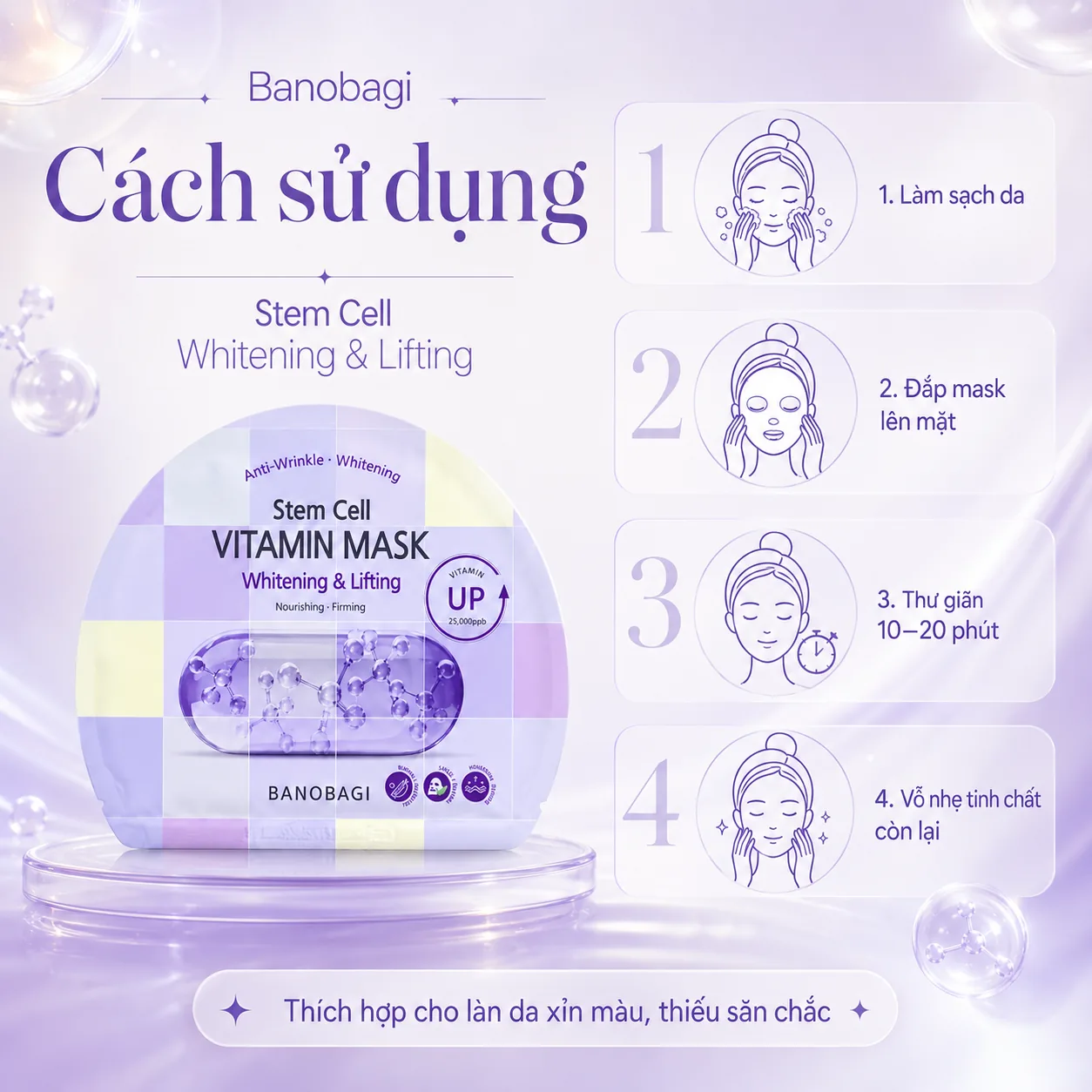 Mặt nạ tế bào gốc dưỡng trắng nâng cơ Banobagi Stem Cell Whitening & Lifting 5