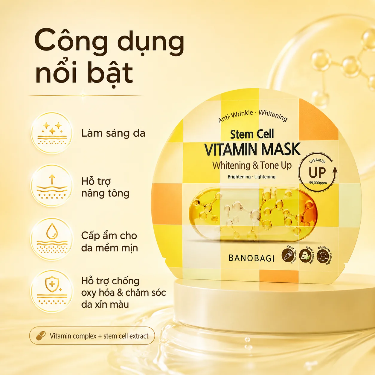 Mặt nạ tế bào gốc dưỡng trắng nâng tông Banobagi Stem Cell Whitening & Tone Up 2