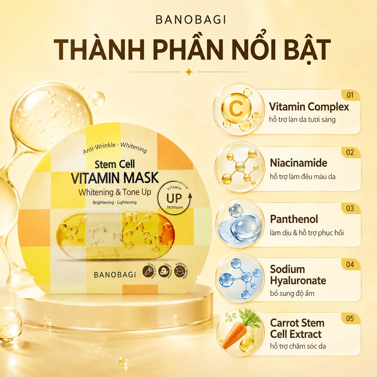 Mặt nạ tế bào gốc dưỡng trắng nâng tông Banobagi Stem Cell Whitening & Tone Up 3