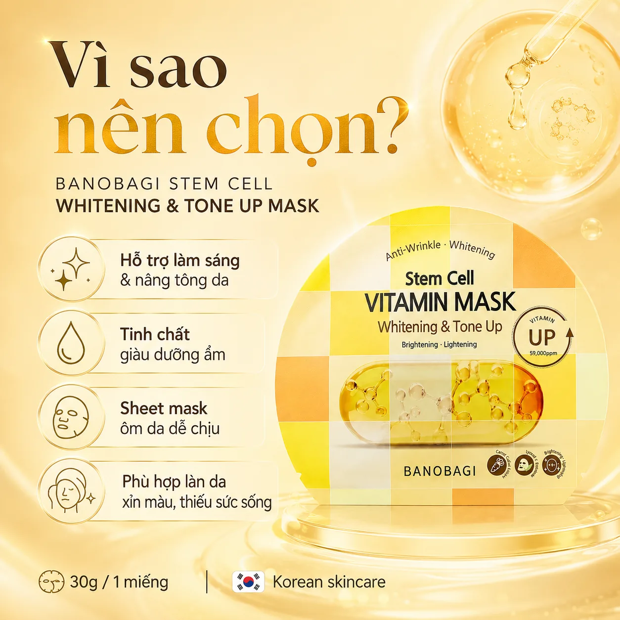Mặt nạ tế bào gốc dưỡng trắng nâng tông Banobagi Stem Cell Whitening & Tone Up 5