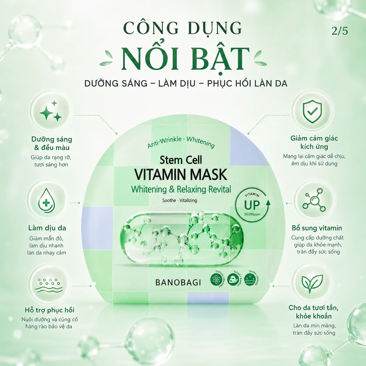 Mặt nạ tế bào gốc dưỡng trắng phục hồi Banobagi Stem Cell Whitening & Relaxing 2
