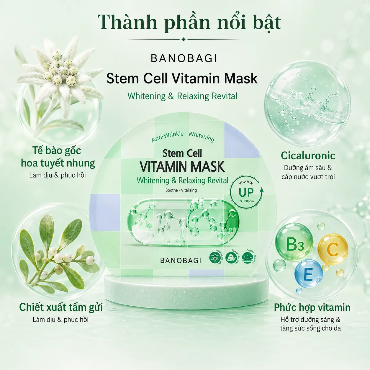 Mặt nạ tế bào gốc dưỡng trắng phục hồi Banobagi Stem Cell Whitening & Relaxing 3