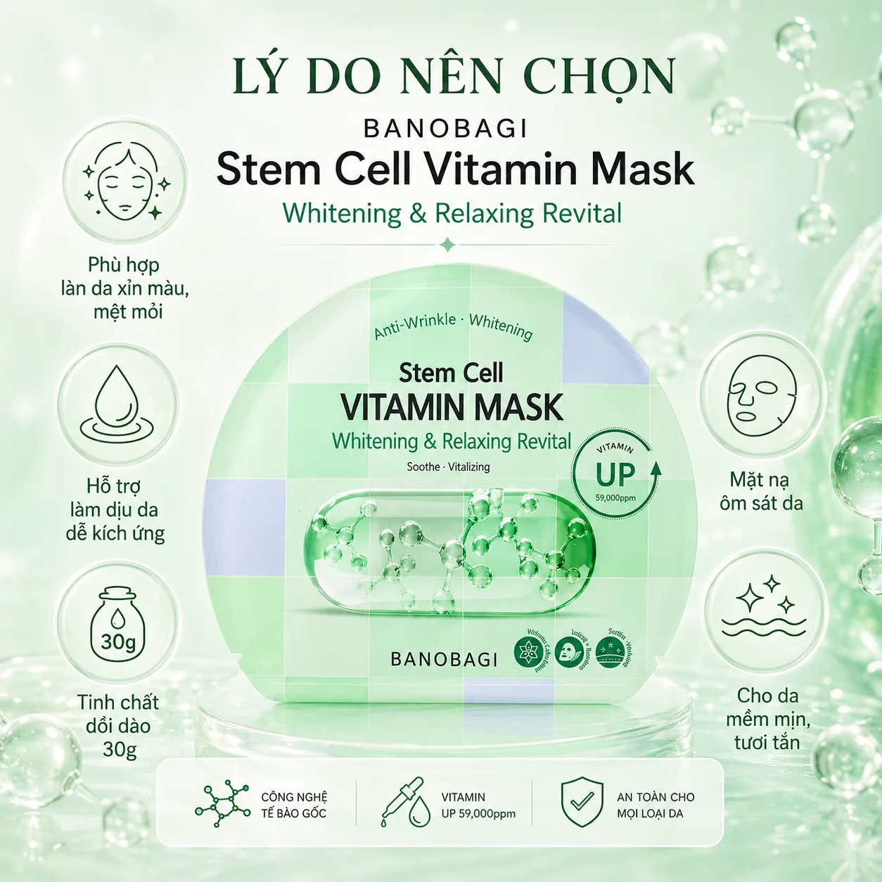 Mặt nạ tế bào gốc dưỡng trắng phục hồi Banobagi Stem Cell Whitening & Relaxing 4