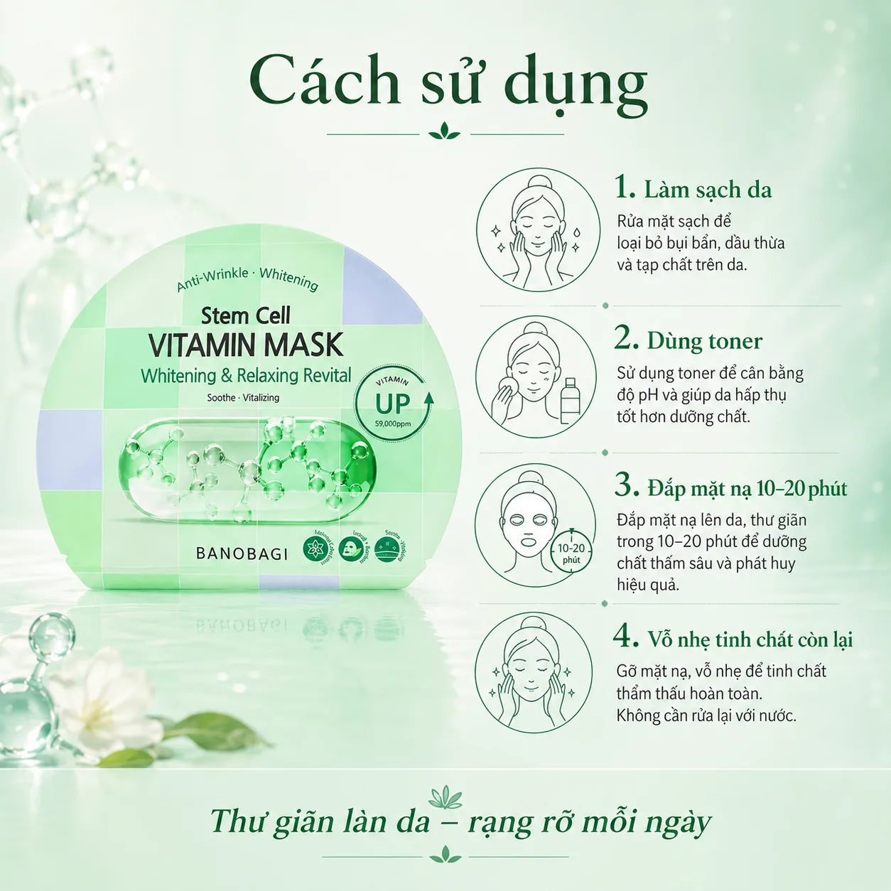 Mặt nạ tế bào gốc dưỡng trắng phục hồi Banobagi Stem Cell Whitening & Relaxing 5