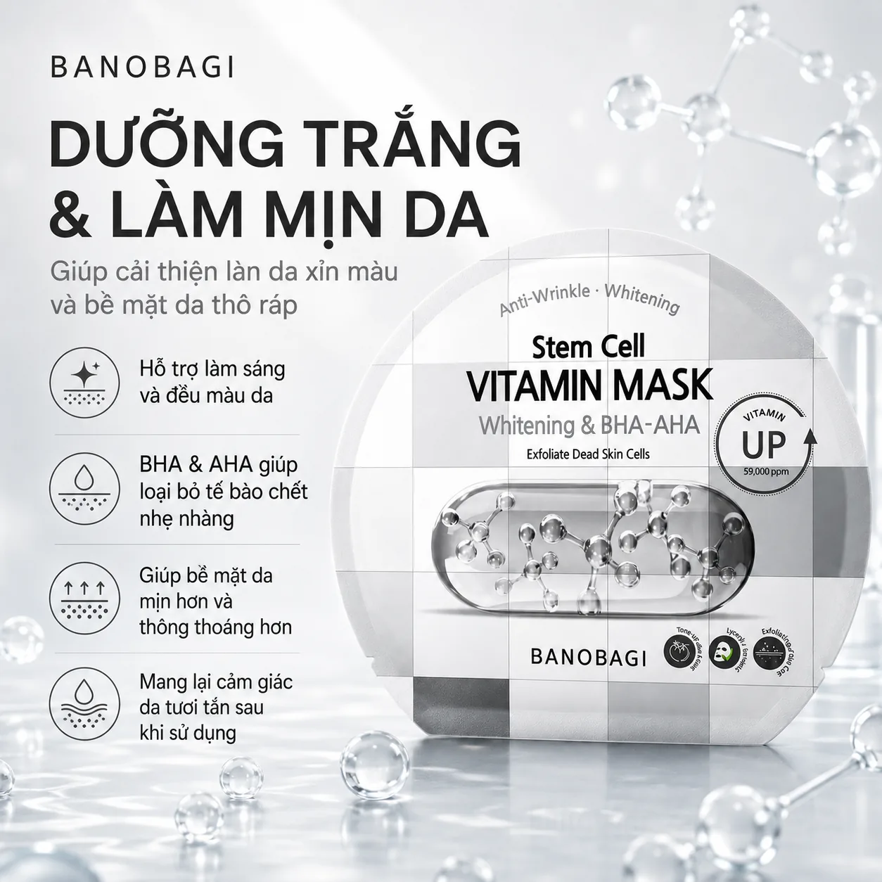 Mặt nạ tế bào gốc dưỡng trắng tẩy tế bào chết Banobagi Stem Cell Whitening & BHA-AHA 2