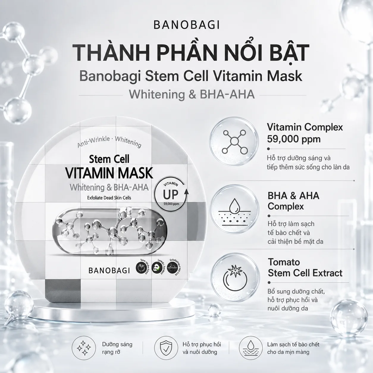 Mặt nạ tế bào gốc dưỡng trắng tẩy tế bào chết Banobagi Stem Cell Whitening & BHA-AHA 3