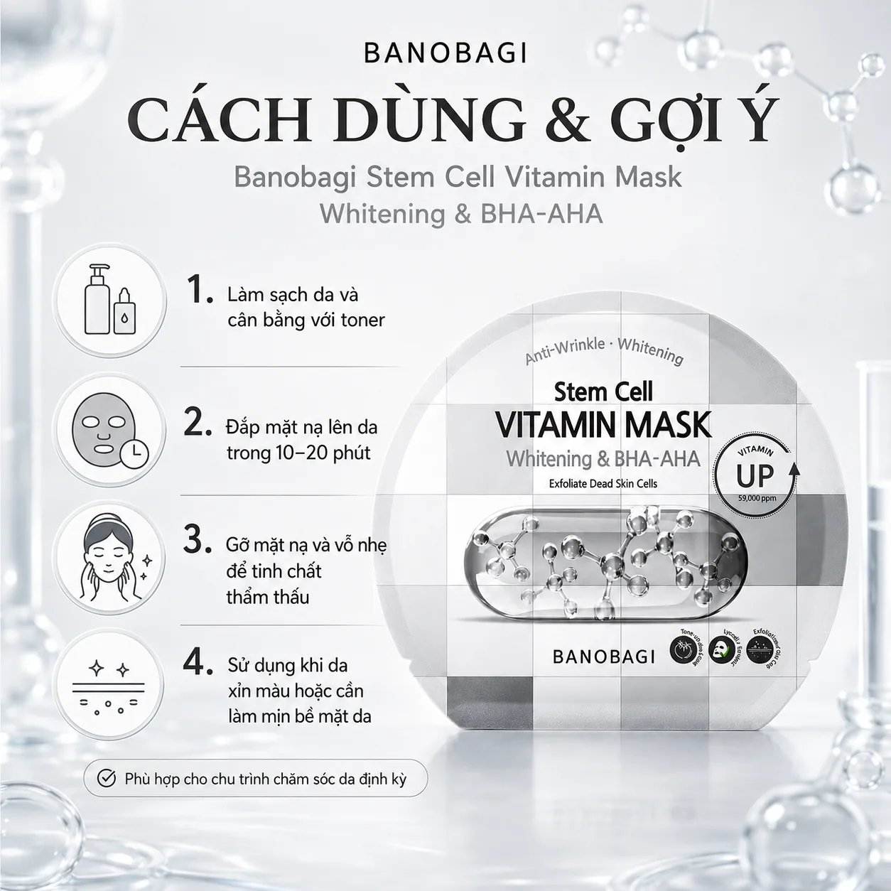Mặt nạ tế bào gốc dưỡng trắng tẩy tế bào chết Banobagi Stem Cell Whitening & BHA-AHA 5