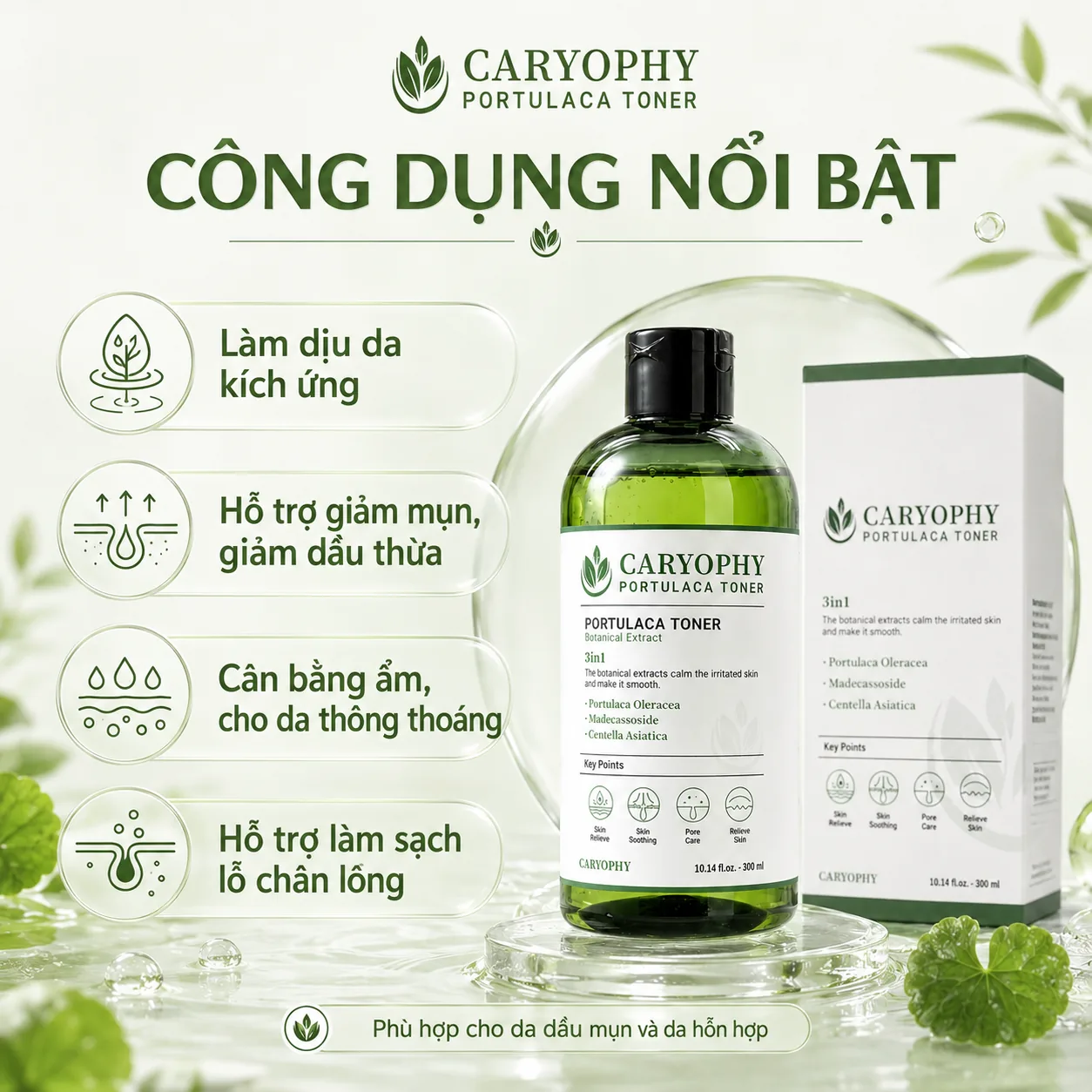 Nước hoa hồng giảm mụn Caryophy Portulaca 300ml 2
