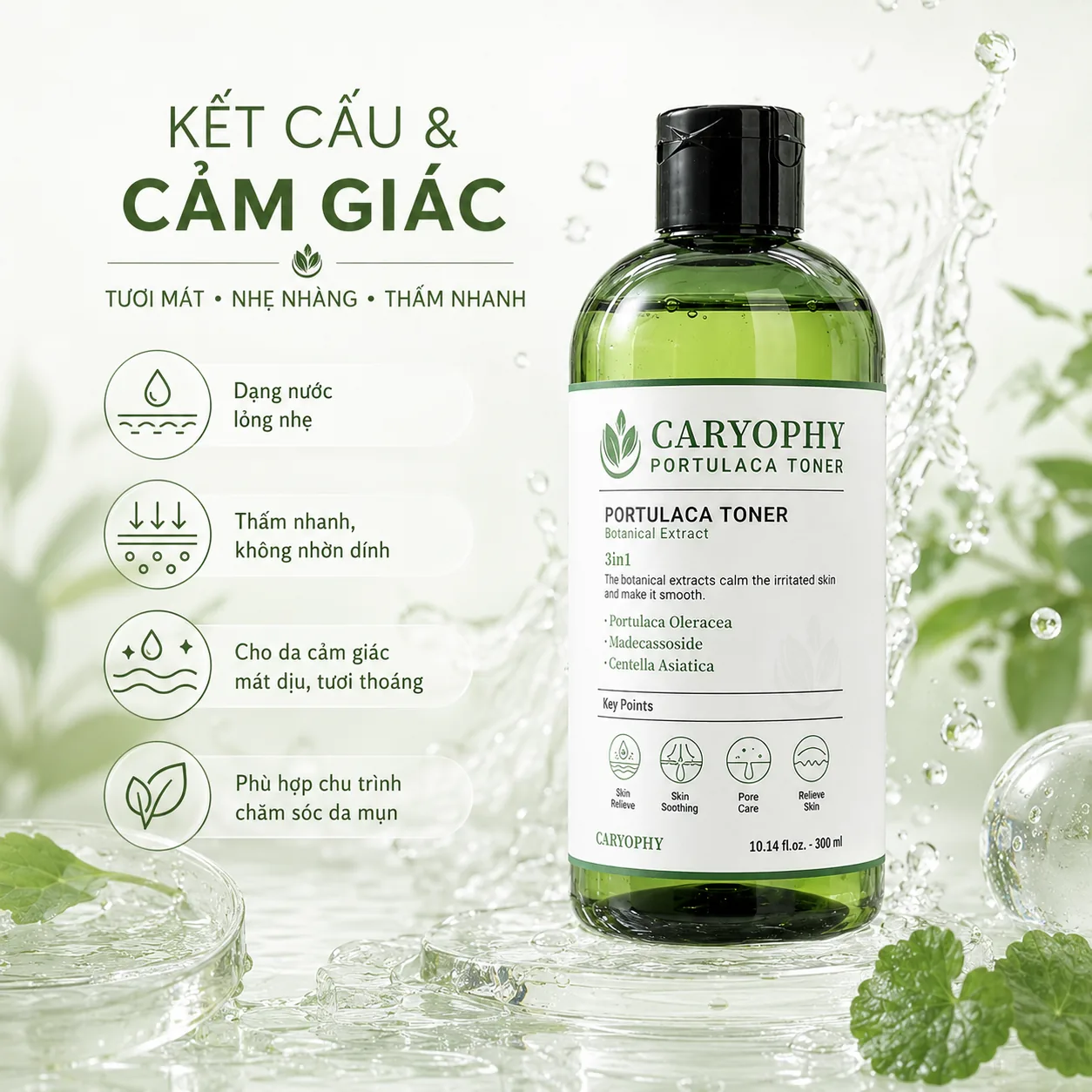Nước hoa hồng giảm mụn Caryophy Portulaca 300ml 4