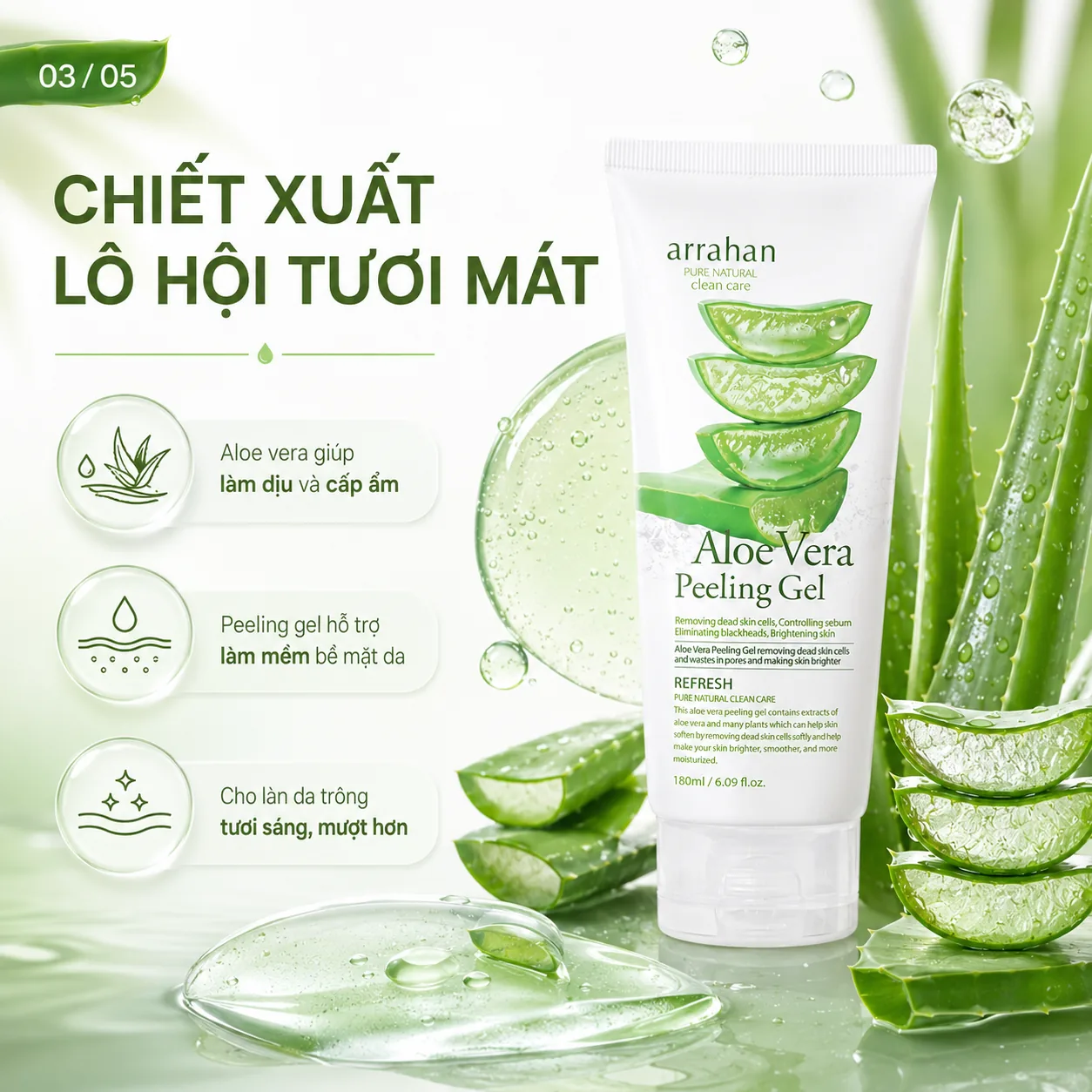 Gel tẩy tế bào chết Arrahan Aloe Vera Peeling Gel 180ml 3