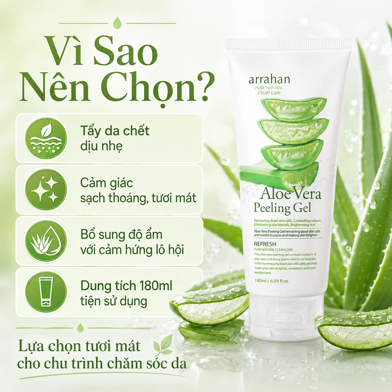 Gel tẩy tế bào chết Arrahan Aloe Vera Peeling Gel 180ml 5