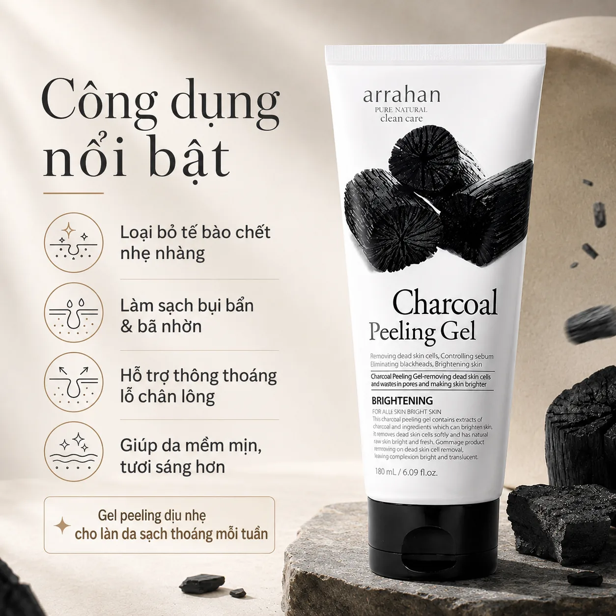 Gel tẩy tế bào chết Arrahan Charcoal Peeling Gel 180ml 2