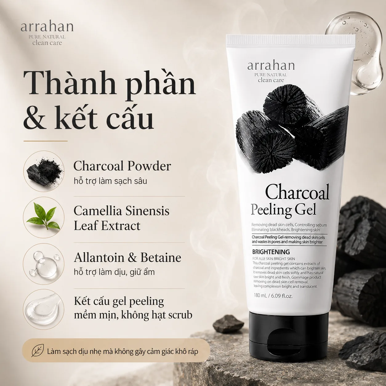 Gel tẩy tế bào chết Arrahan Charcoal Peeling Gel 180ml 3