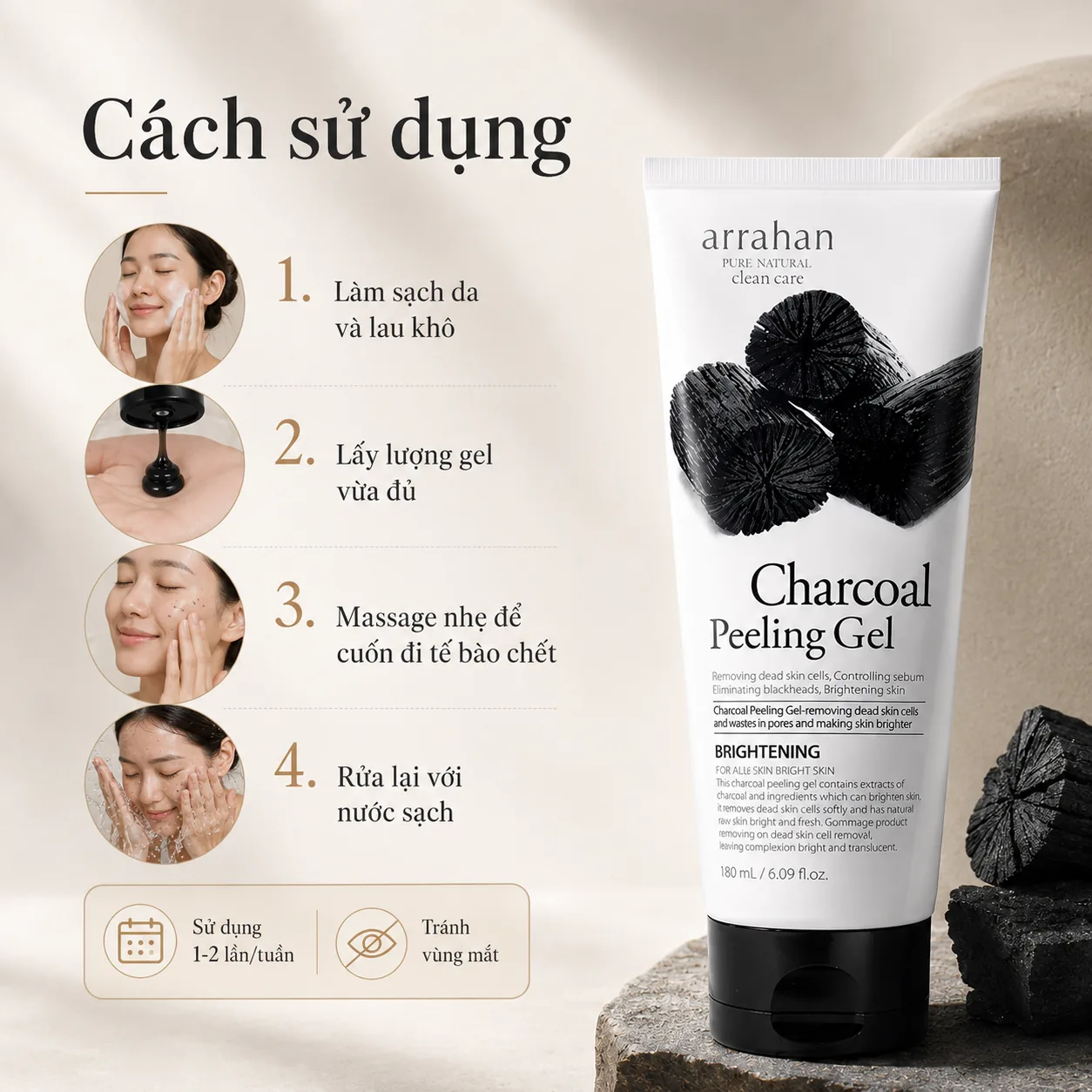 Gel tẩy tế bào chết Arrahan Charcoal Peeling Gel 180ml 4
