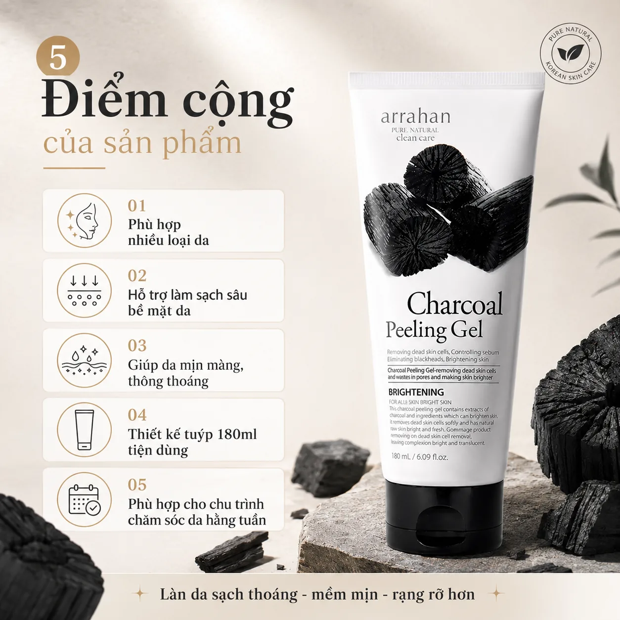 Gel tẩy tế bào chết Arrahan Charcoal Peeling Gel 180ml 5