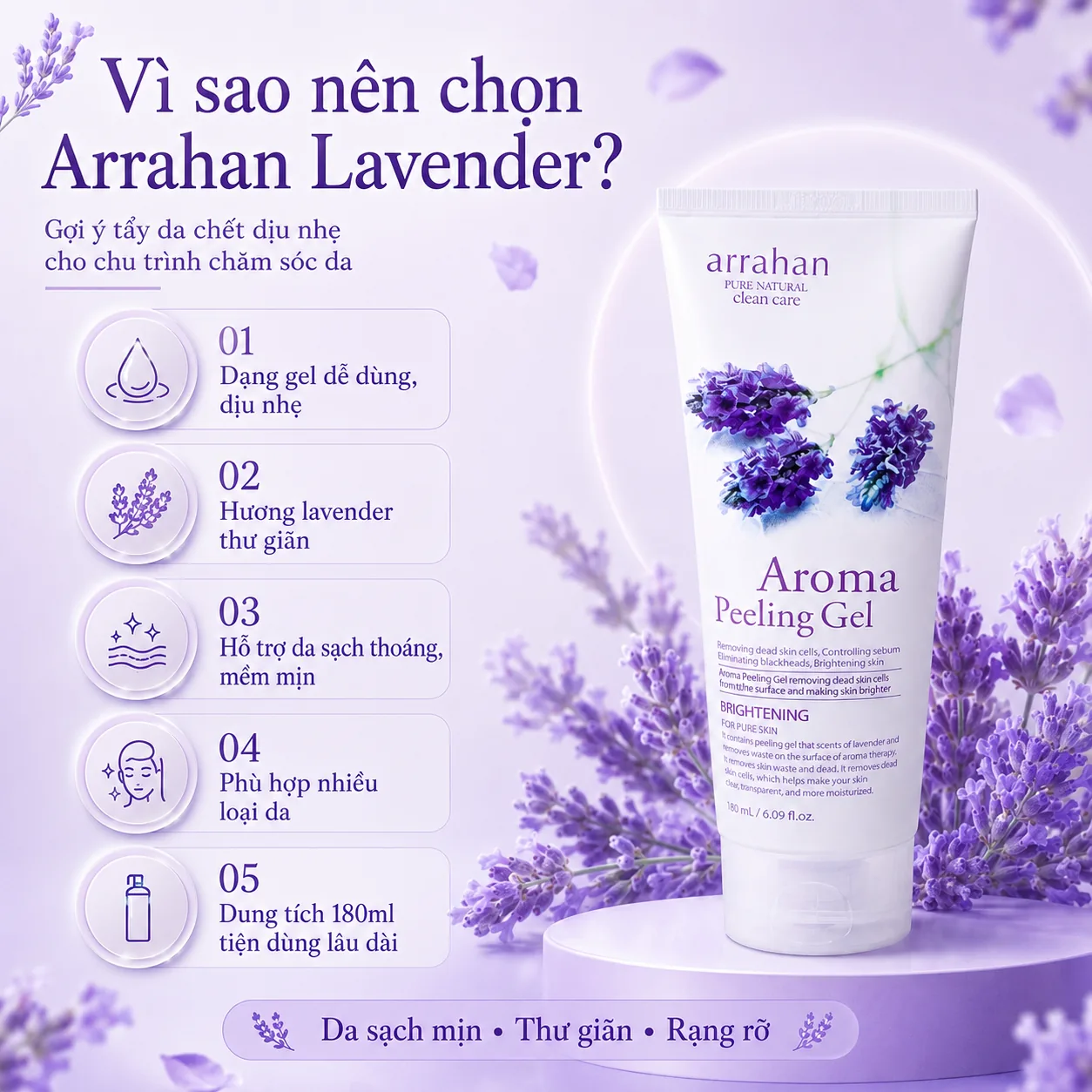 Gel tẩy tế bào chết Arrahan Lavender Peeling Gel 180ml 5