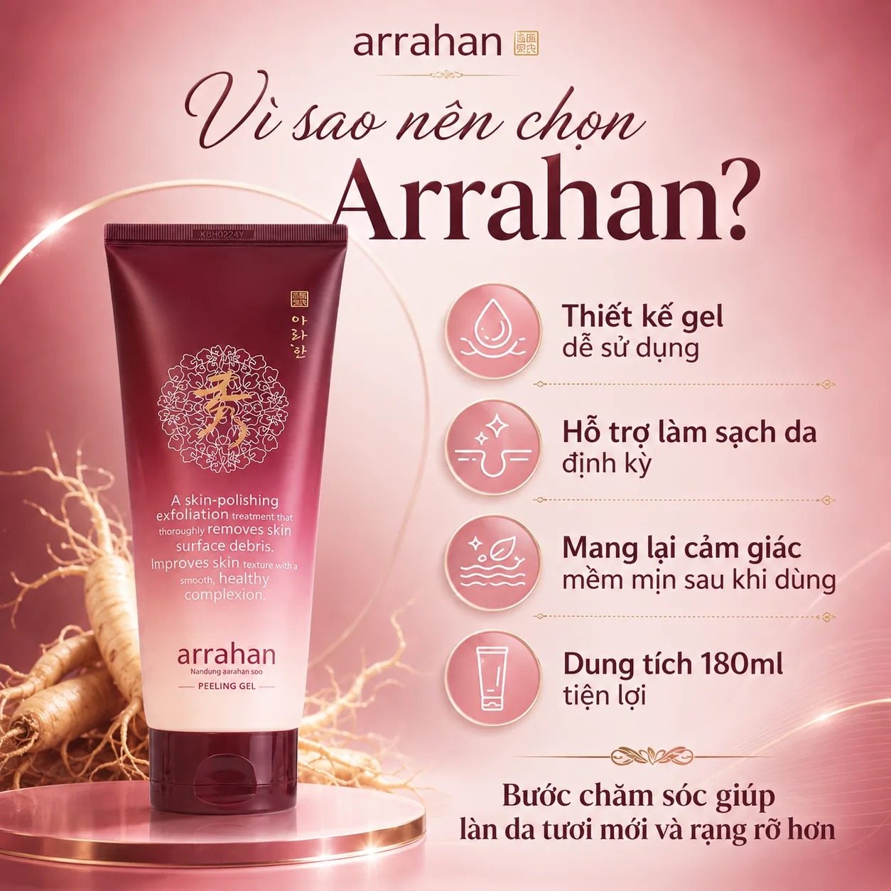 Gel tẩy tế bào chết Arrahan Nhân Sâm Peeling Gel 180ml 5