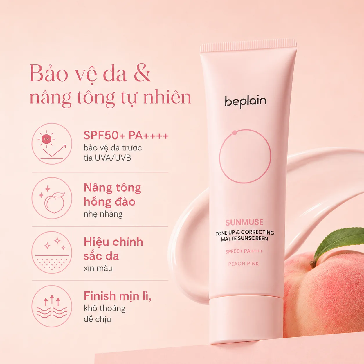 Kem chống nắng nâng tông kiềm dầu Beplain Sunmuse Matte 50ml 3
