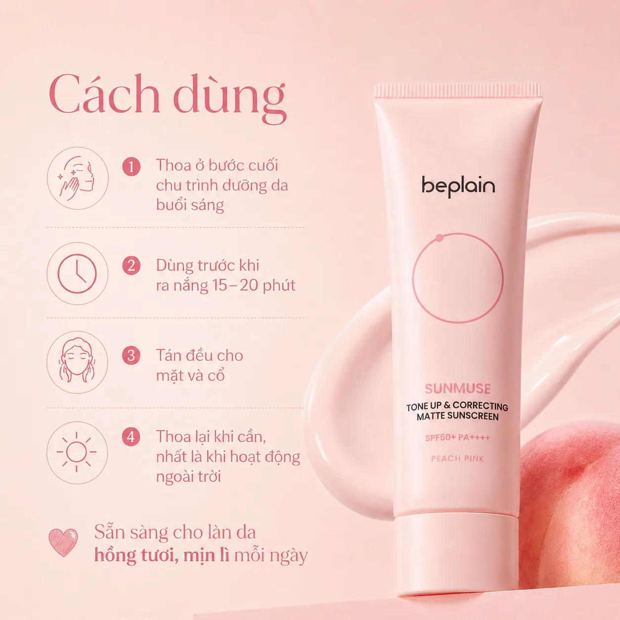 Kem chống nắng nâng tông kiềm dầu Beplain Sunmuse Matte 50ml 5