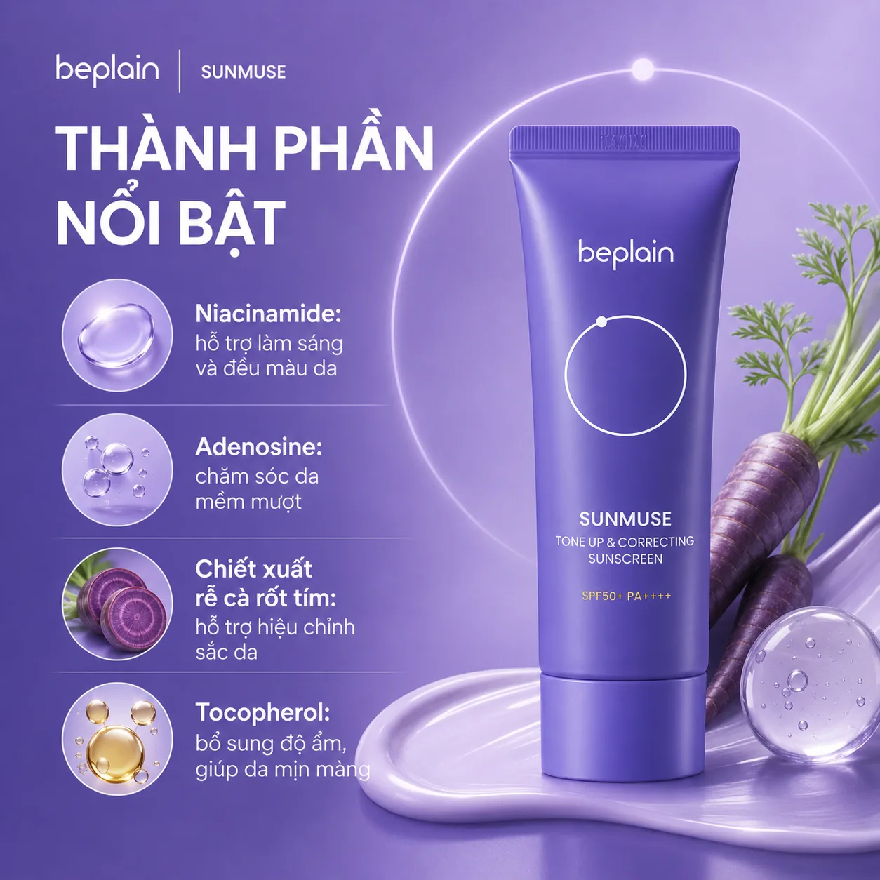 Kem chống nắng nâng tông và hiệu chỉnh da Beplain Sunmuse 50ml 3