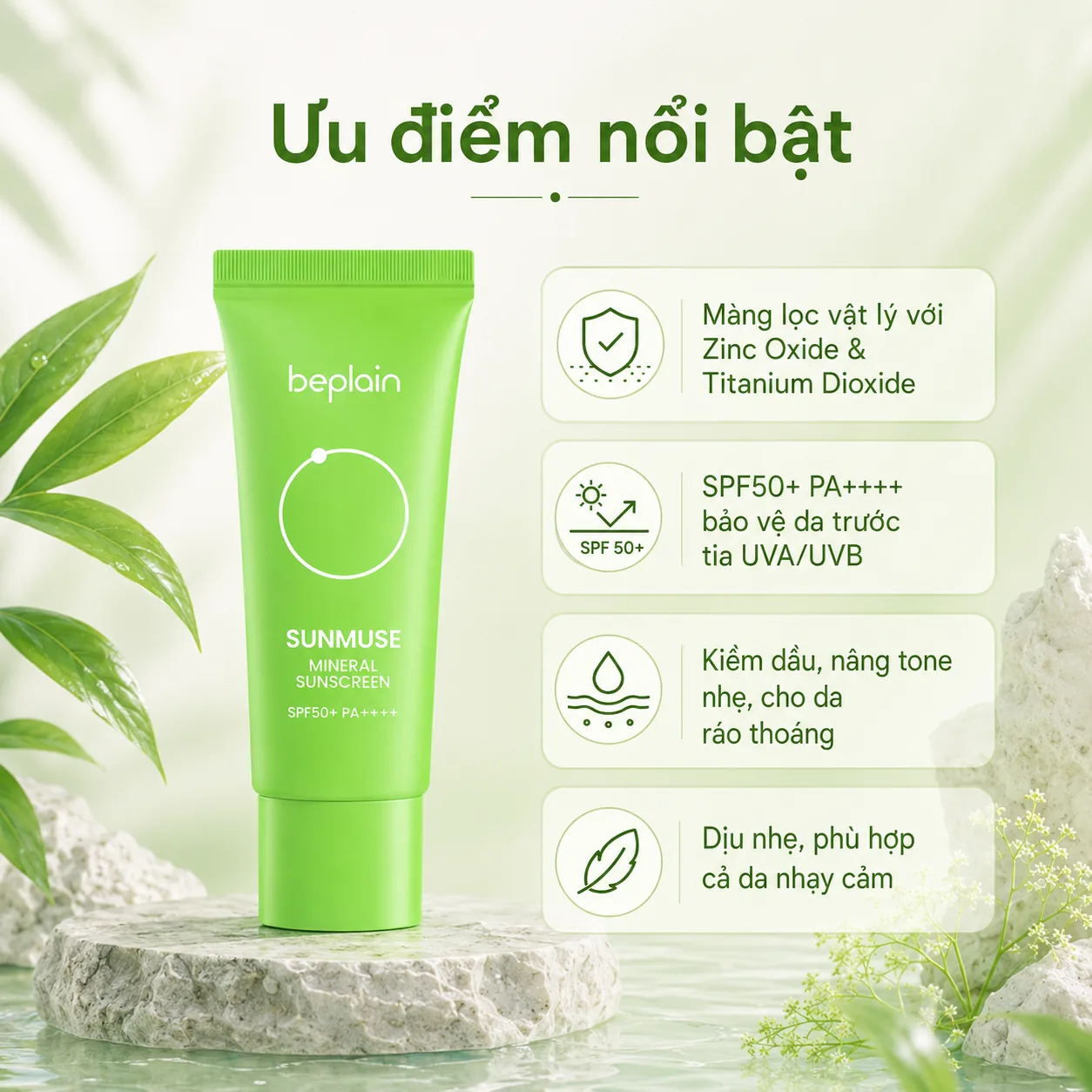 Kem chống nắng vật lý Beplain Sunmuse Mineral 50ml 2