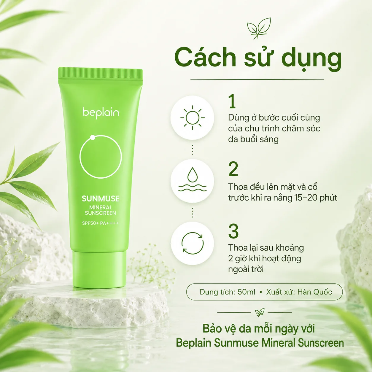 Kem chống nắng vật lý Beplain Sunmuse Mineral 50ml 5