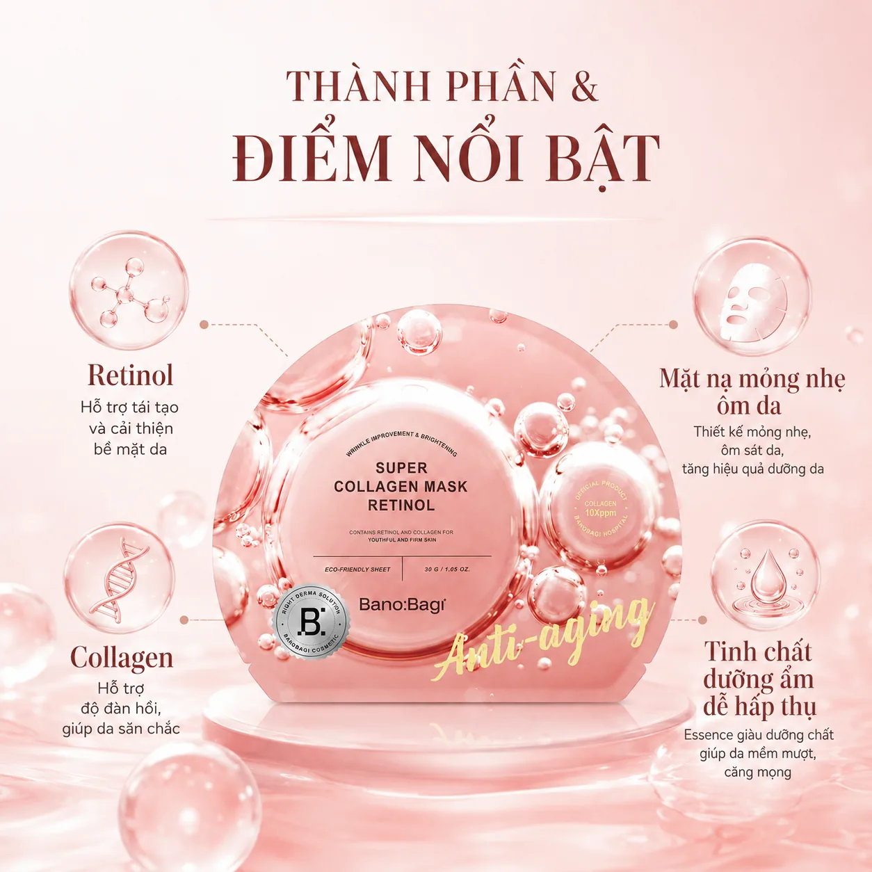 Mặt nạ Collagen ngừa lão hóa tái tạo da Banobagi Super Collagen Retinol 3