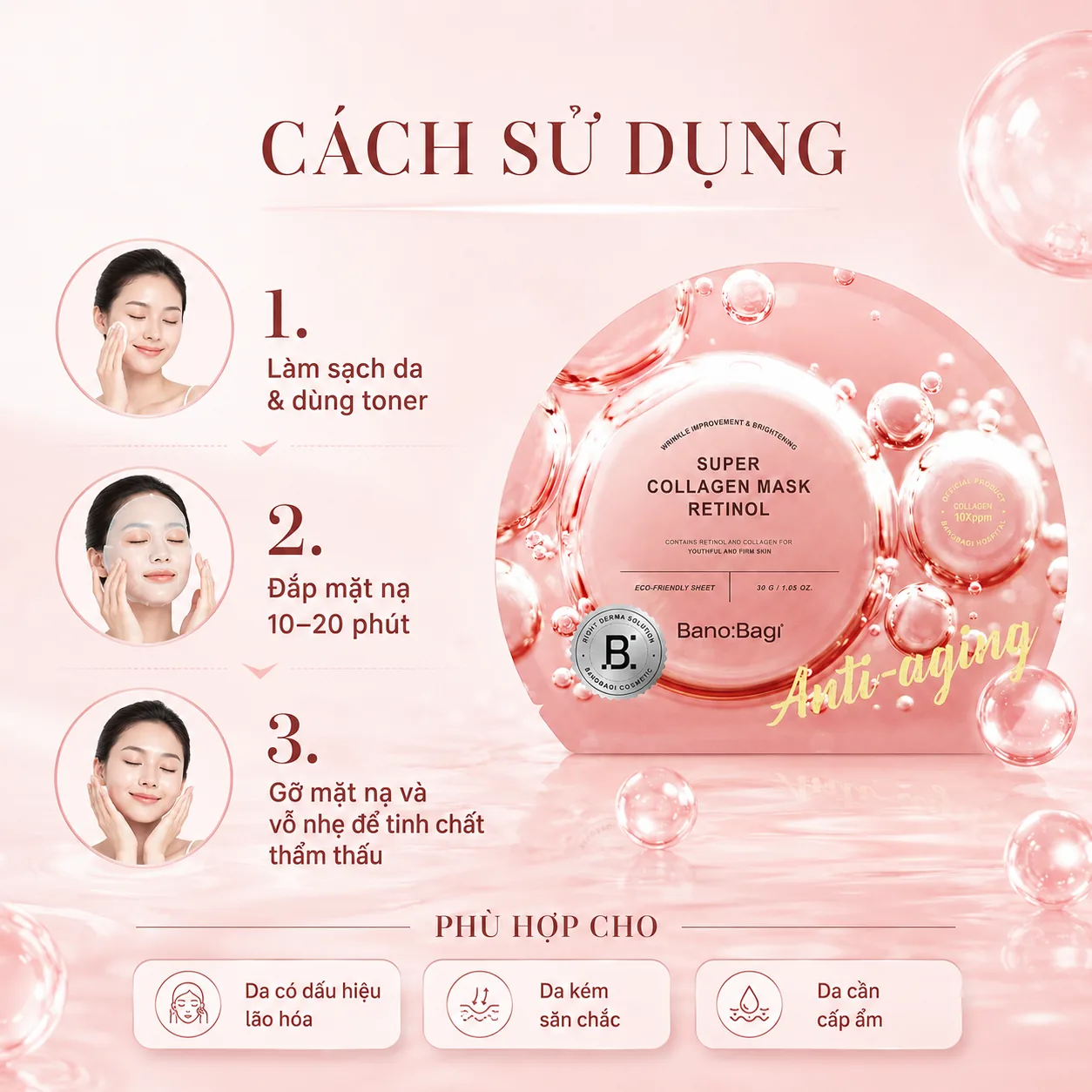Mặt nạ Collagen ngừa lão hóa tái tạo da Banobagi Super Collagen Retinol 4