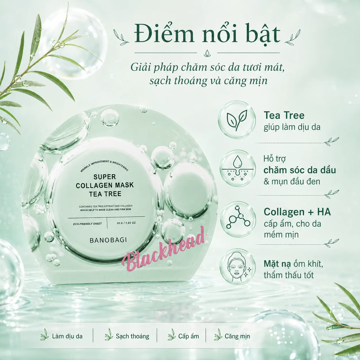 Mặt nạ Collagen tinh chất tràm trà giảm mụn Banobagi Super Collagen Tea Tree 2