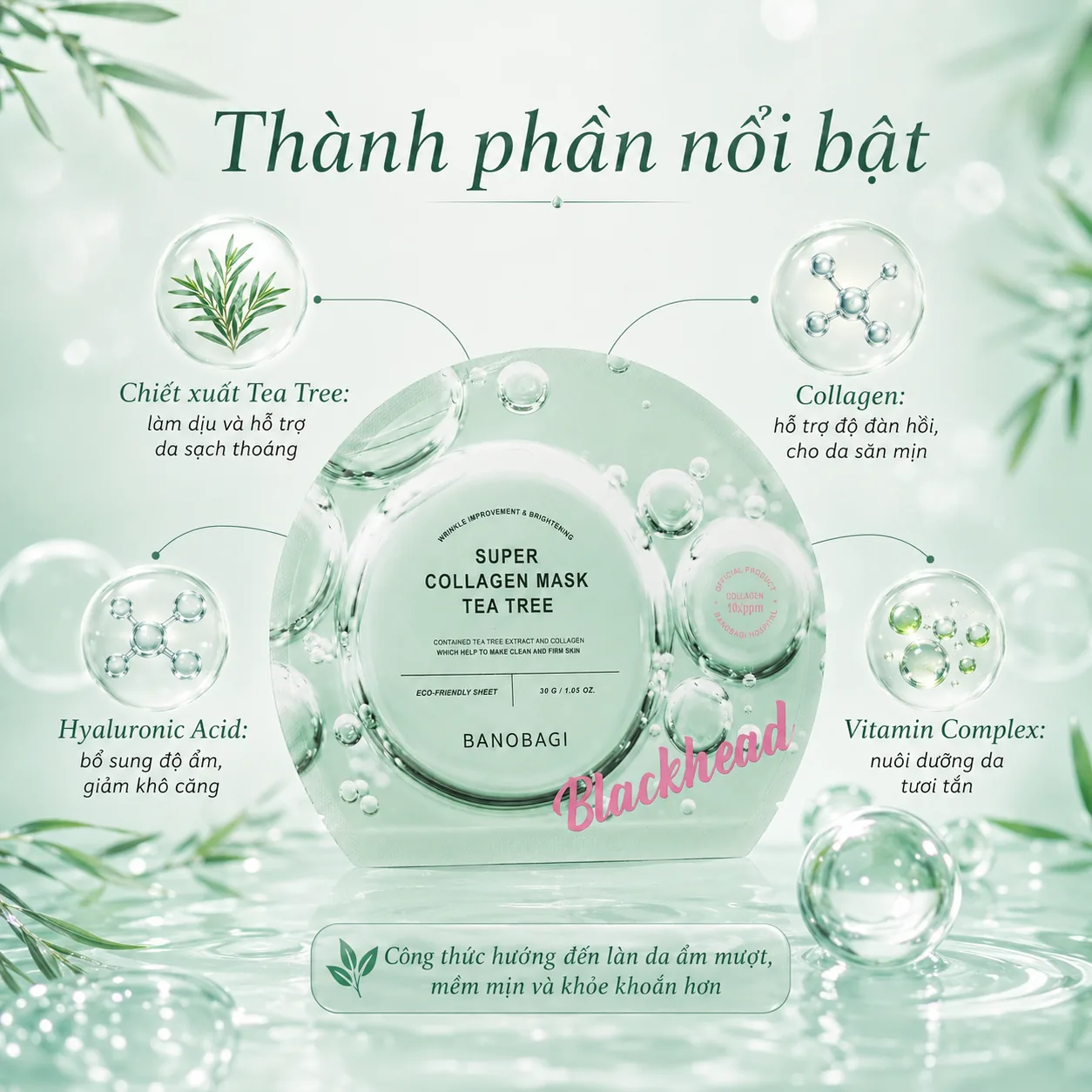 Mặt nạ Collagen tinh chất tràm trà giảm mụn Banobagi Super Collagen Tea Tree 3