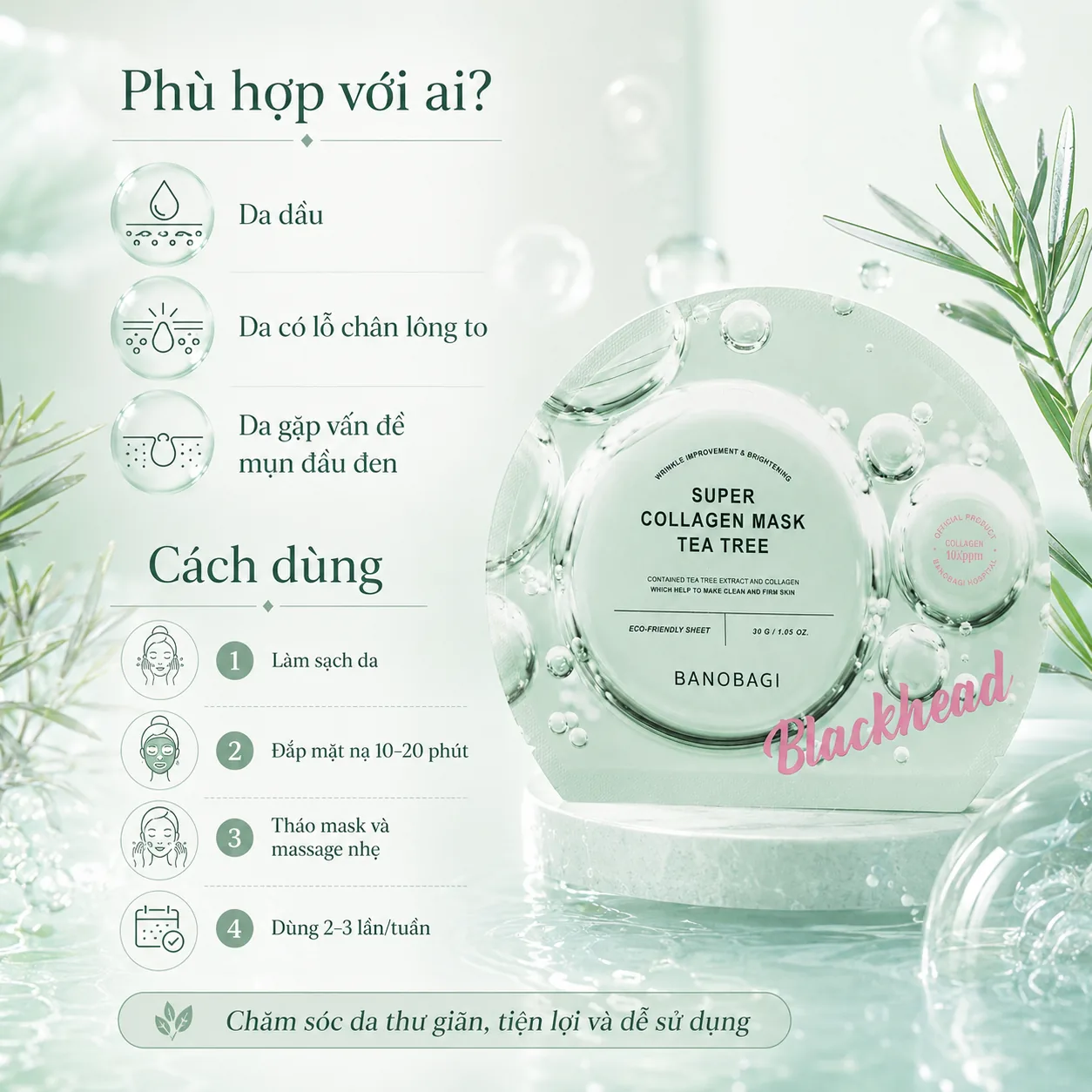 Mặt nạ Collagen tinh chất tràm trà giảm mụn Banobagi Super Collagen Tea Tree 4