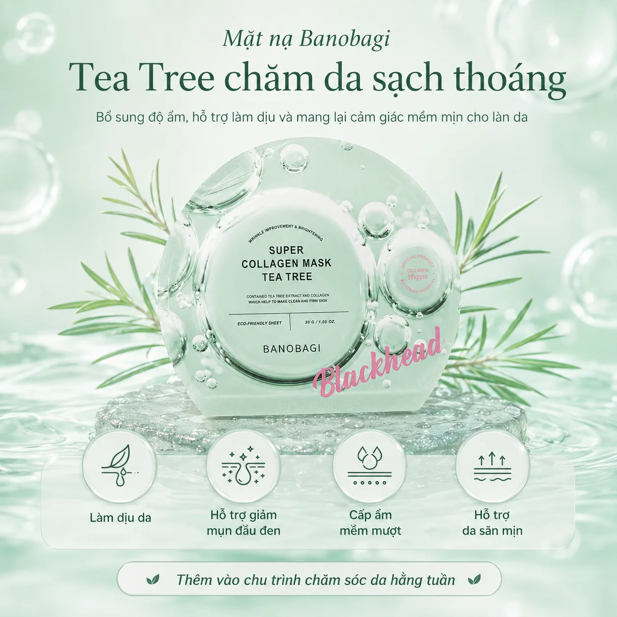 Mặt nạ Collagen tinh chất tràm trà giảm mụn Banobagi Super Collagen Tea Tree 5