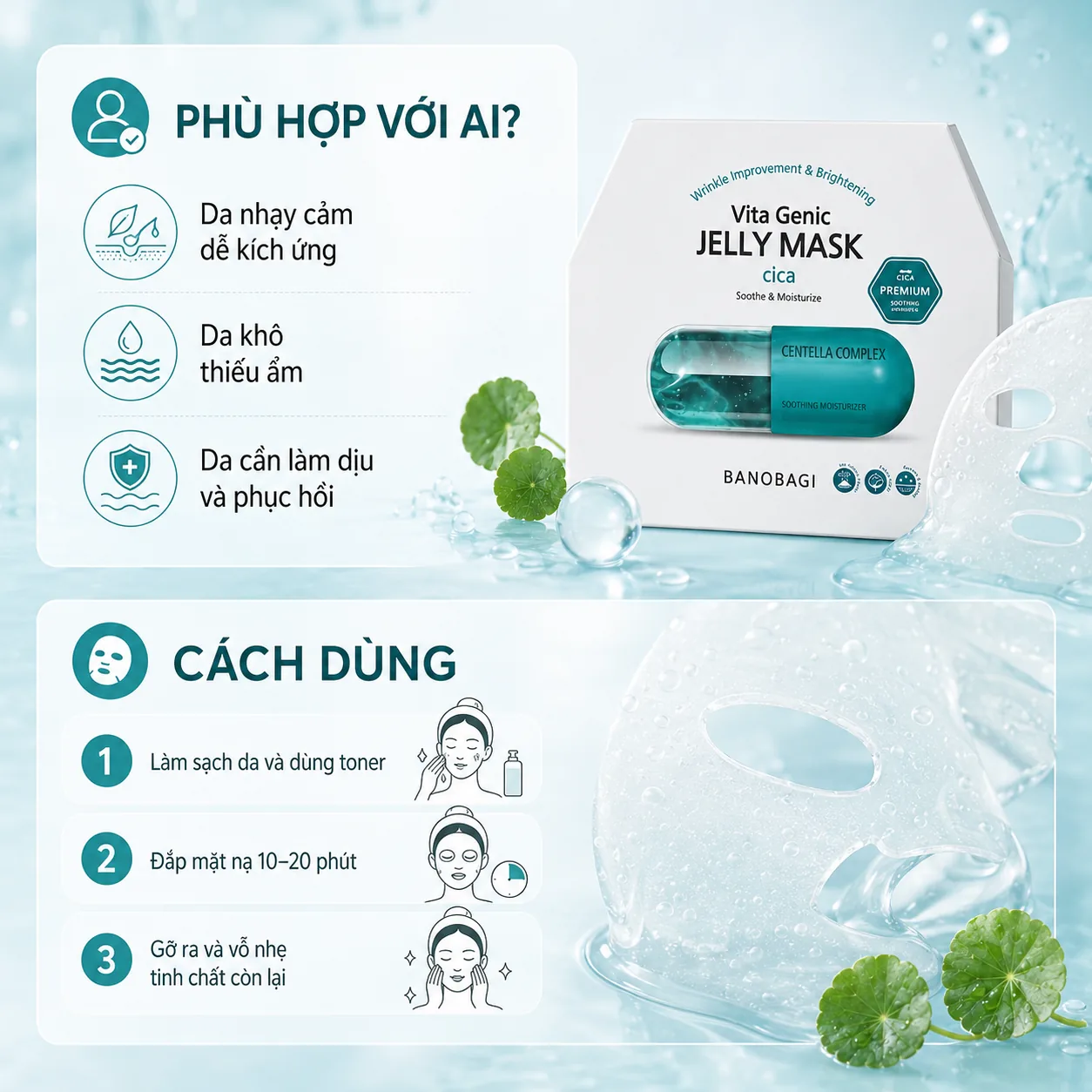 Mặt nạ giấy làm dịu da phục hồi Banobagi Vita Genic Jelly Cica 3