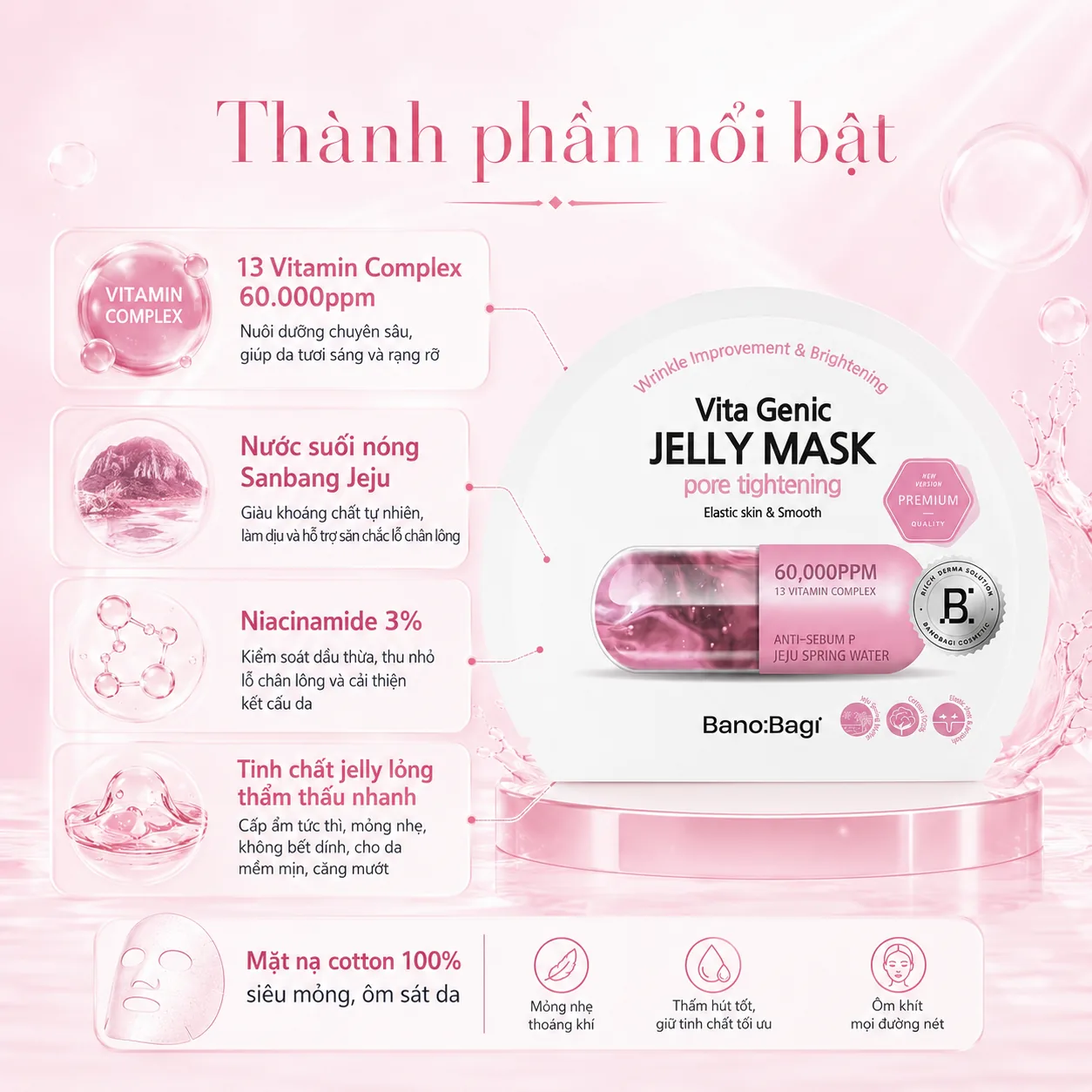 Mặt nạ giấy se khít lỗ chân lông Banobagi Vita Genic Jelly Pore Tightening 3