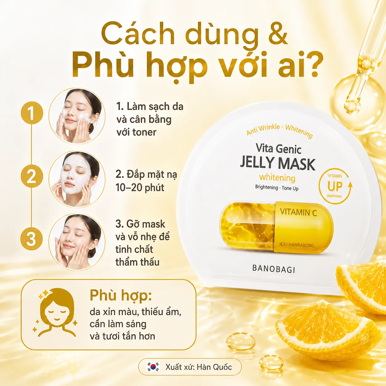 Mặt nạ giấy dưỡng trắng sáng da Banobagi Vita Genic Jelly Whitening 5